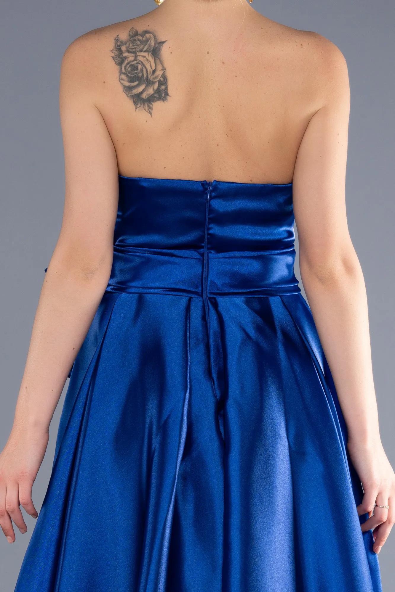 Sax Blue-Long Satin Evening Dress ABU3674