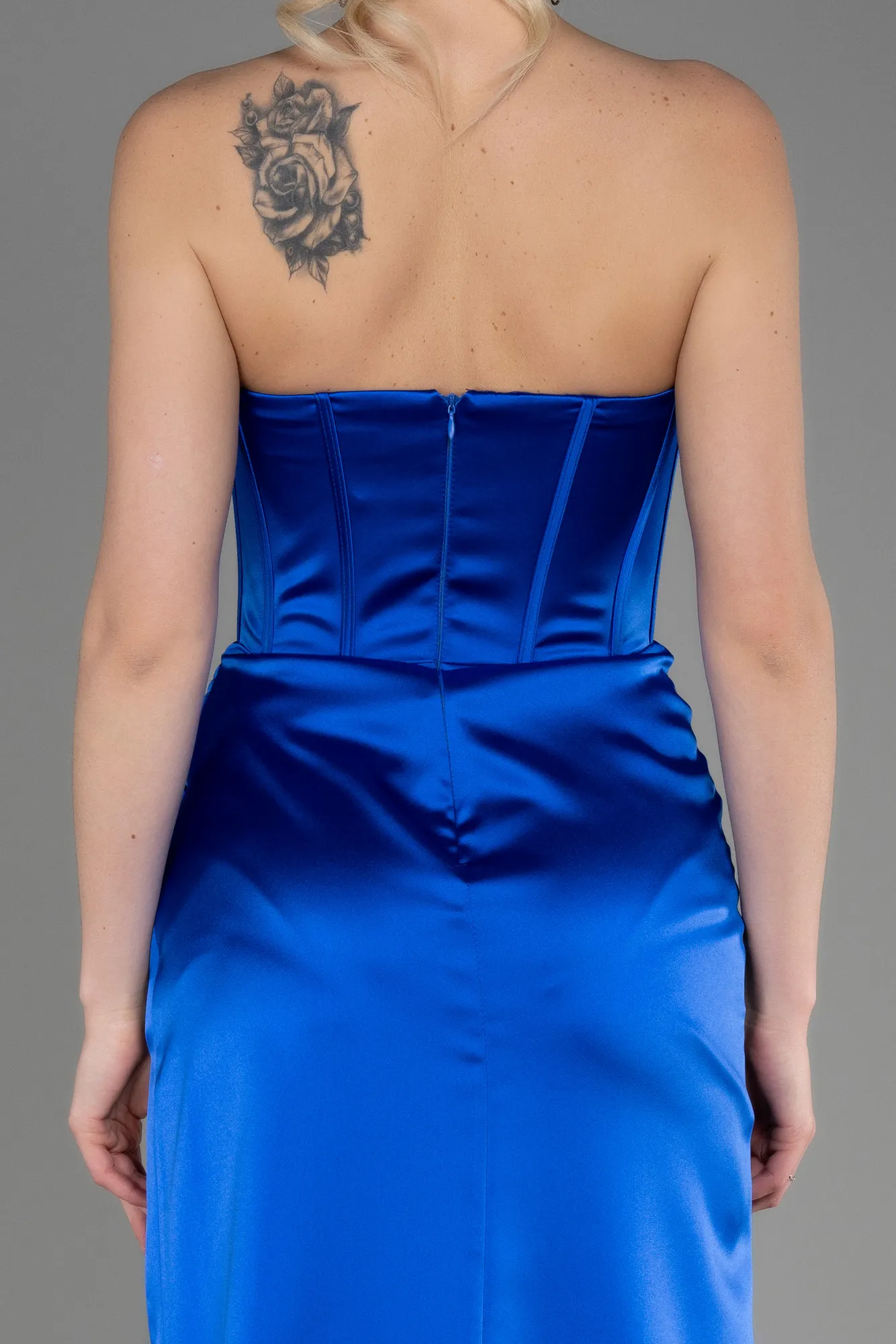 Sax Blue-Long Satin Evening Dress ABU3706