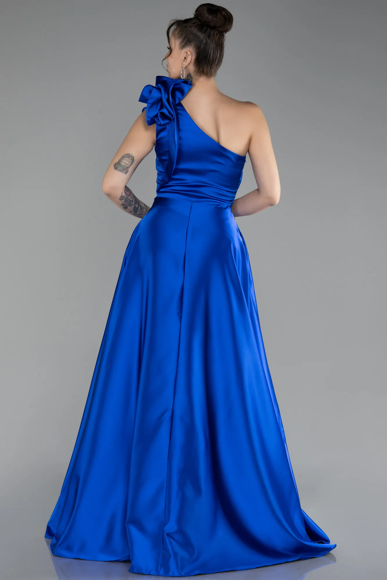 Sax Blue-Long Satin Evening Dress ABU4189