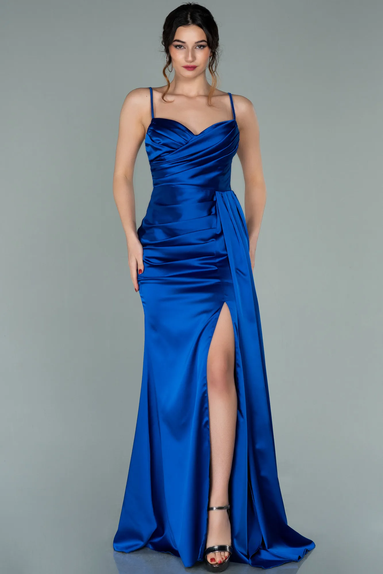 Sax Blue-Long Satin Mermaid Evening Dress ABU1894