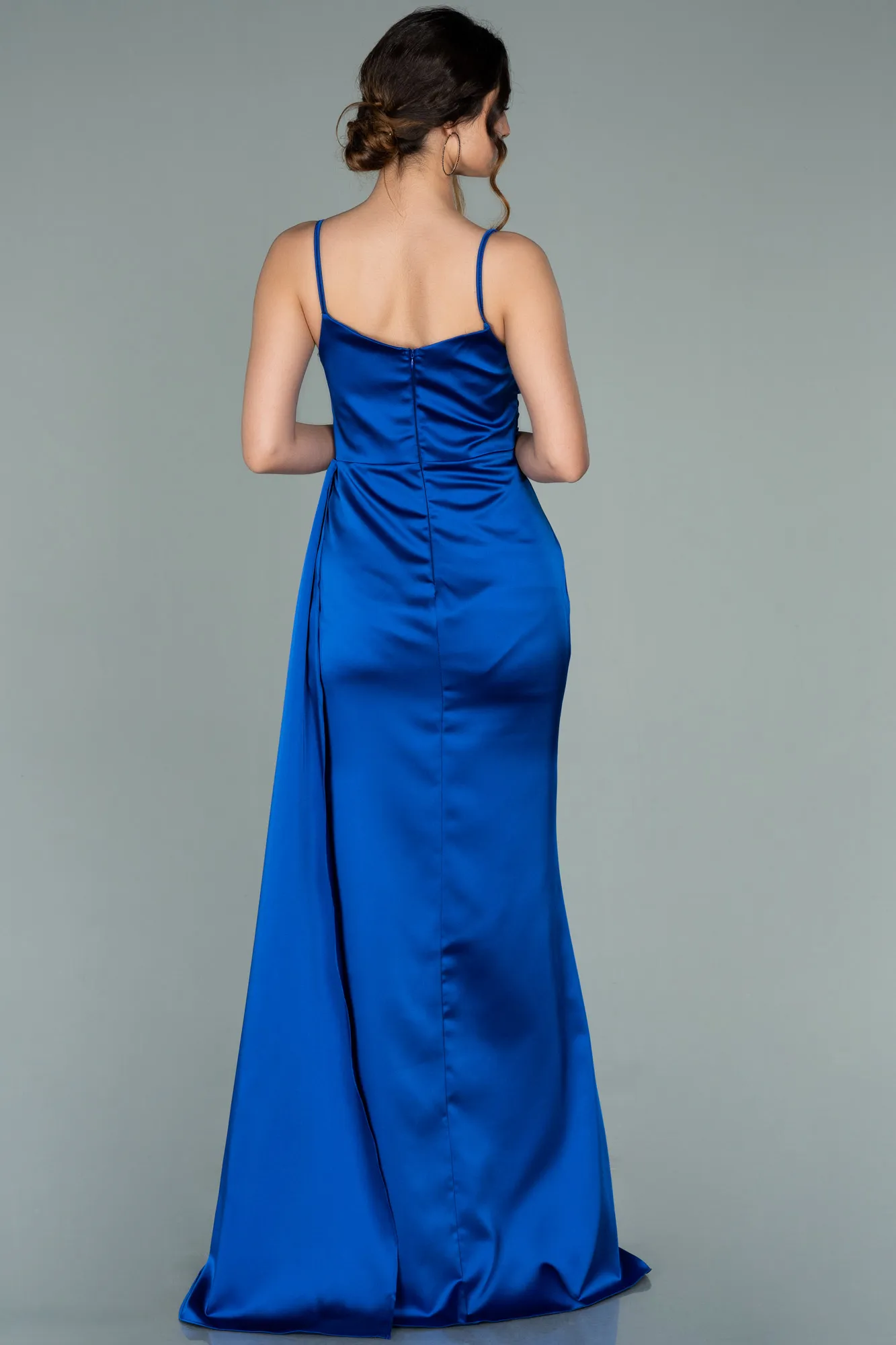 Sax Blue-Long Satin Mermaid Evening Dress ABU1894