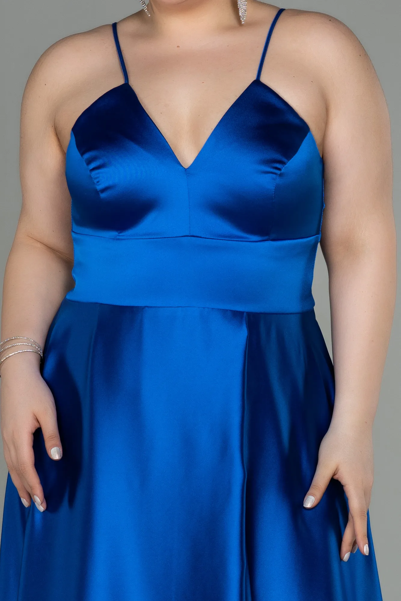 Sax Blue-Long Satin Oversized Evening Dress ABU3020