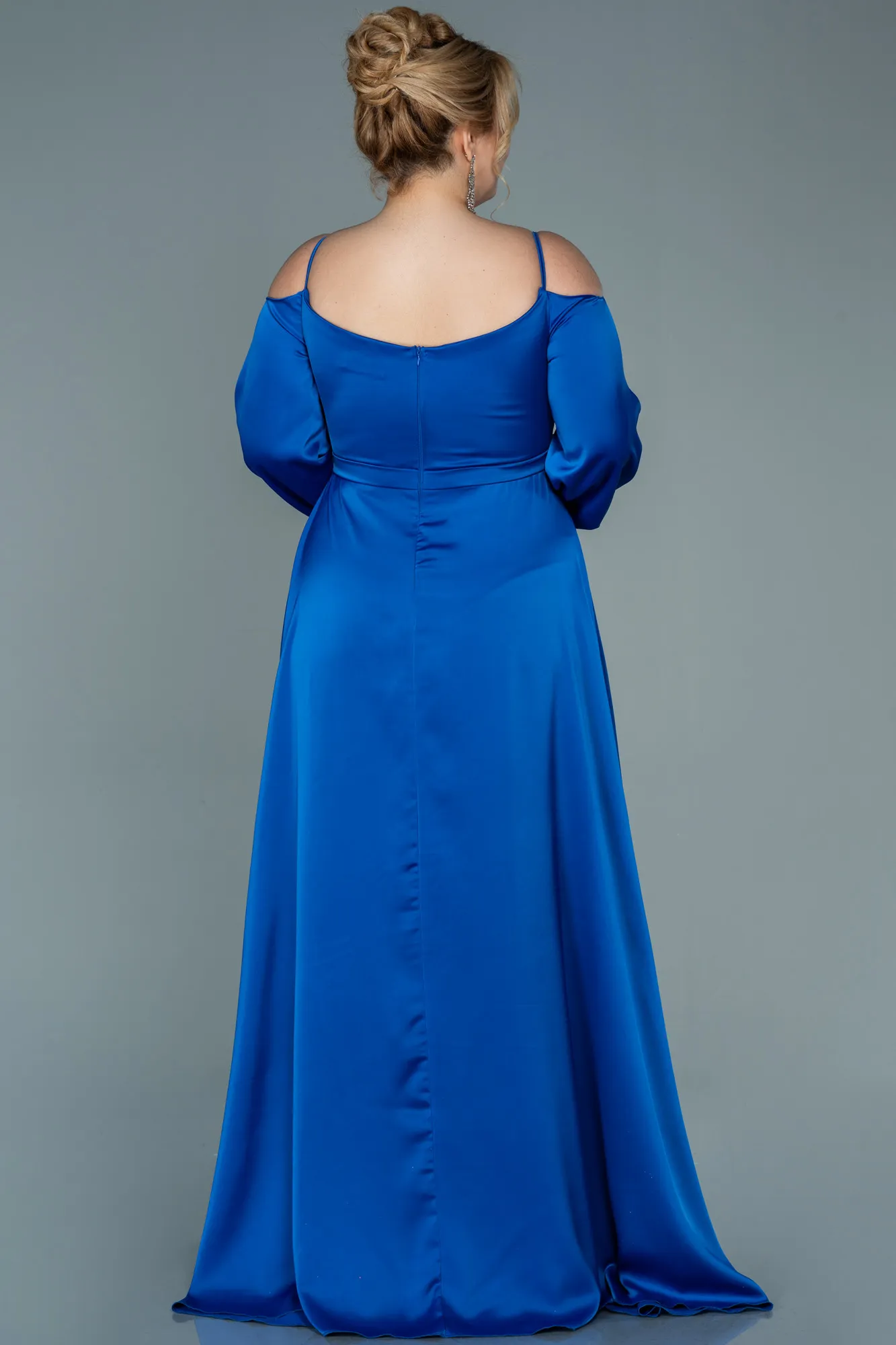 Sax Blue-Long Satin Plus Size Evening Dress ABU2358