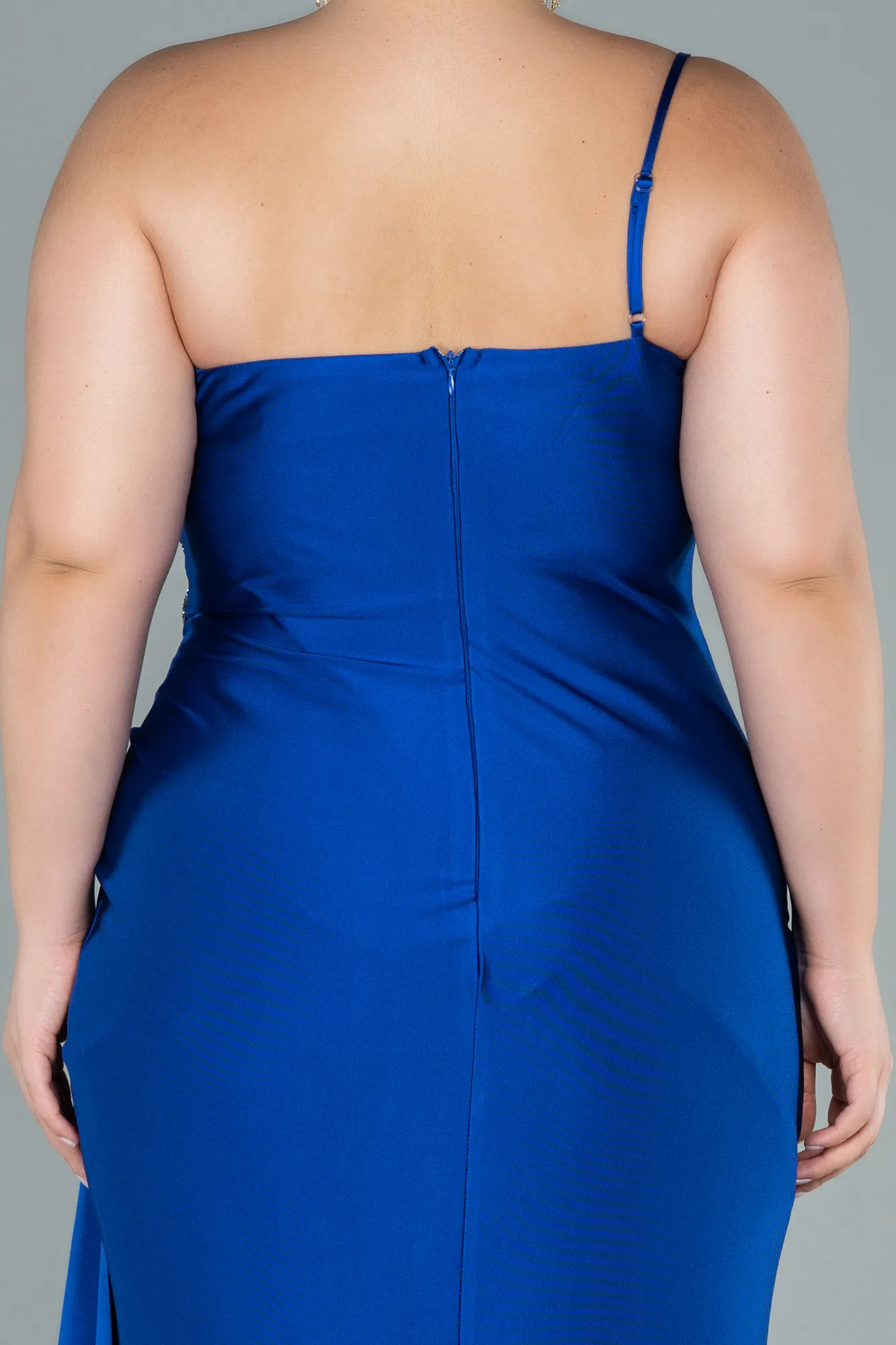 Sax Blue-Long Satin Plus Size Evening Dress ABU2532