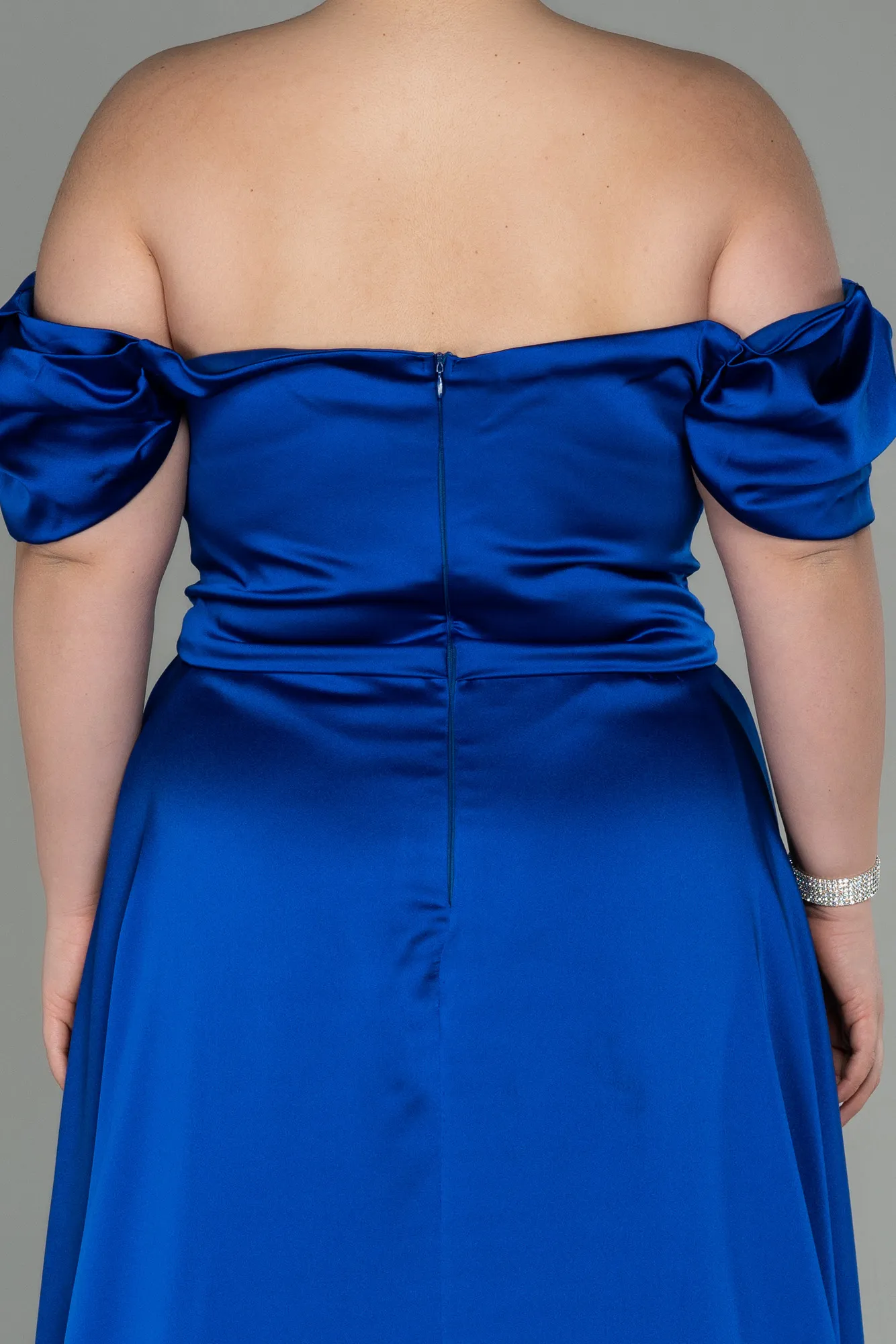 Sax Blue-Long Satin Plus Size Evening Dress ABU2923