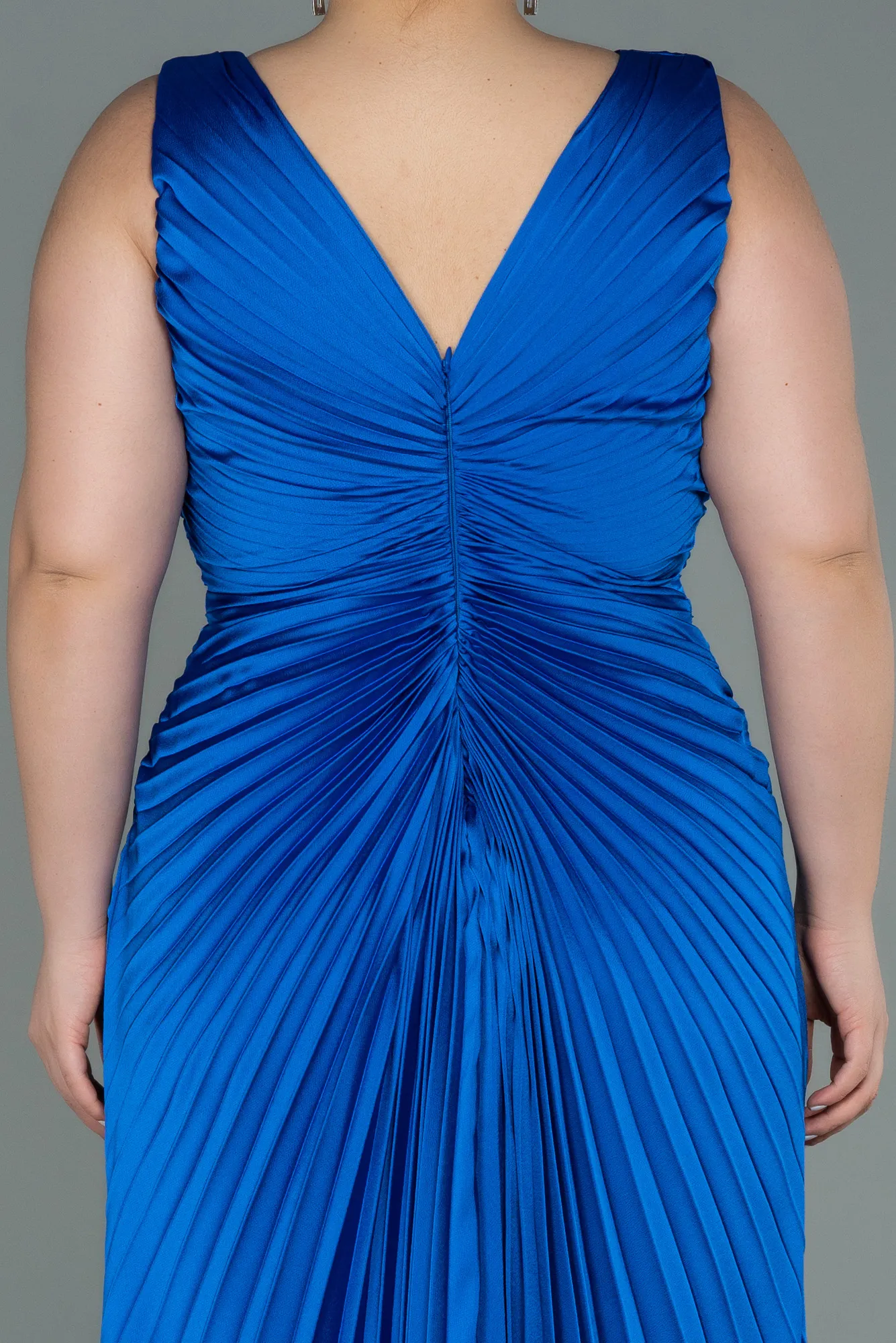 Sax Blue-Long Satin Plus Size Evening Dress ABU3076