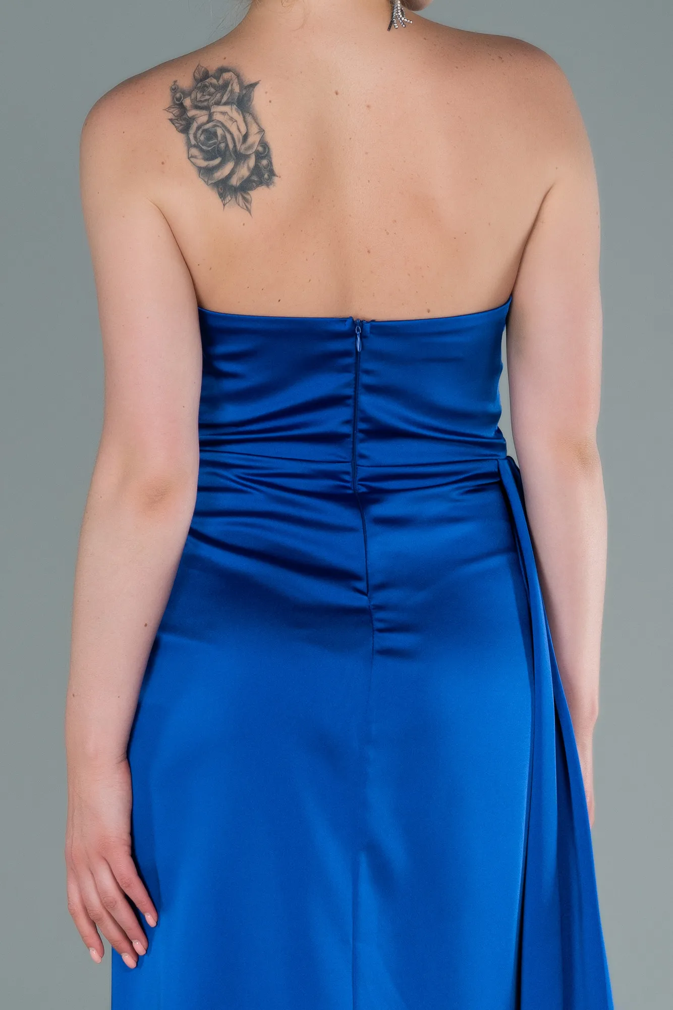 Sax Blue-Long Satin Prom Gown ABU2340