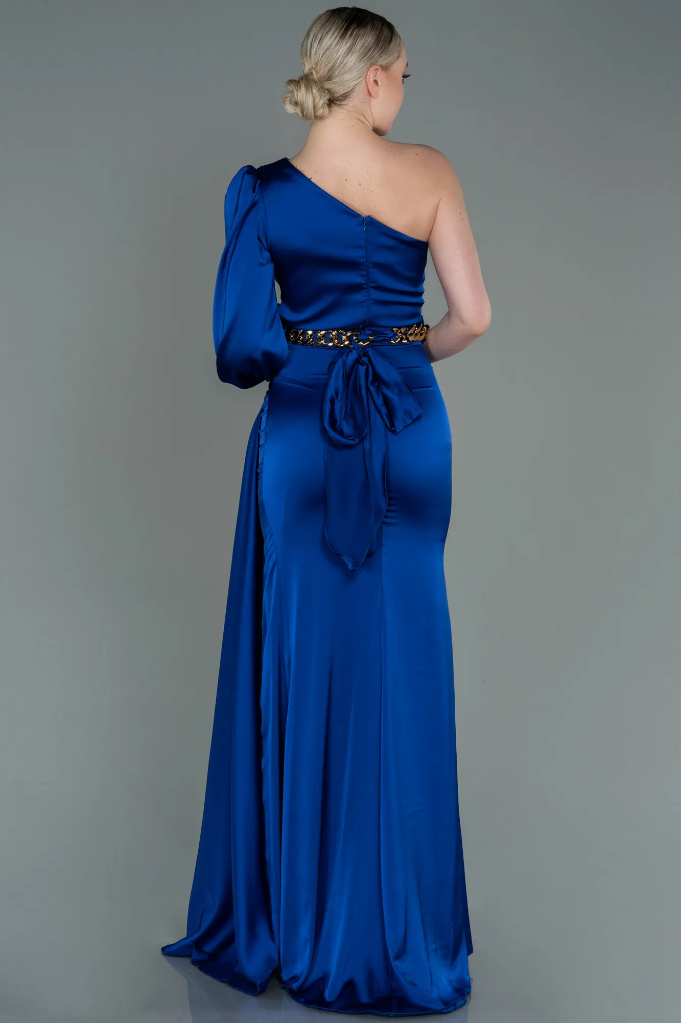 Sax Blue-Long Satin Prom Gown ABU2625