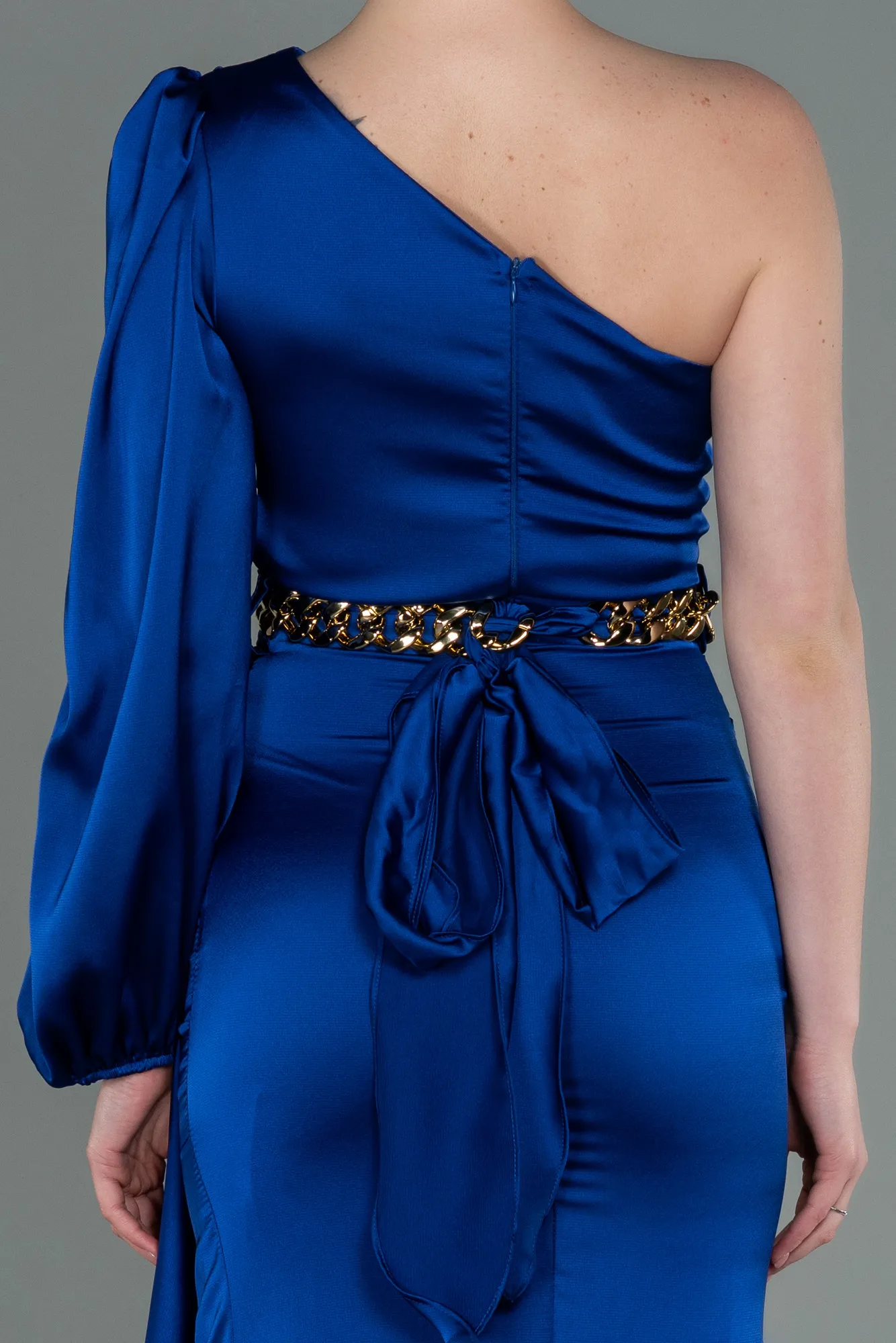 Sax Blue-Long Satin Prom Gown ABU2625