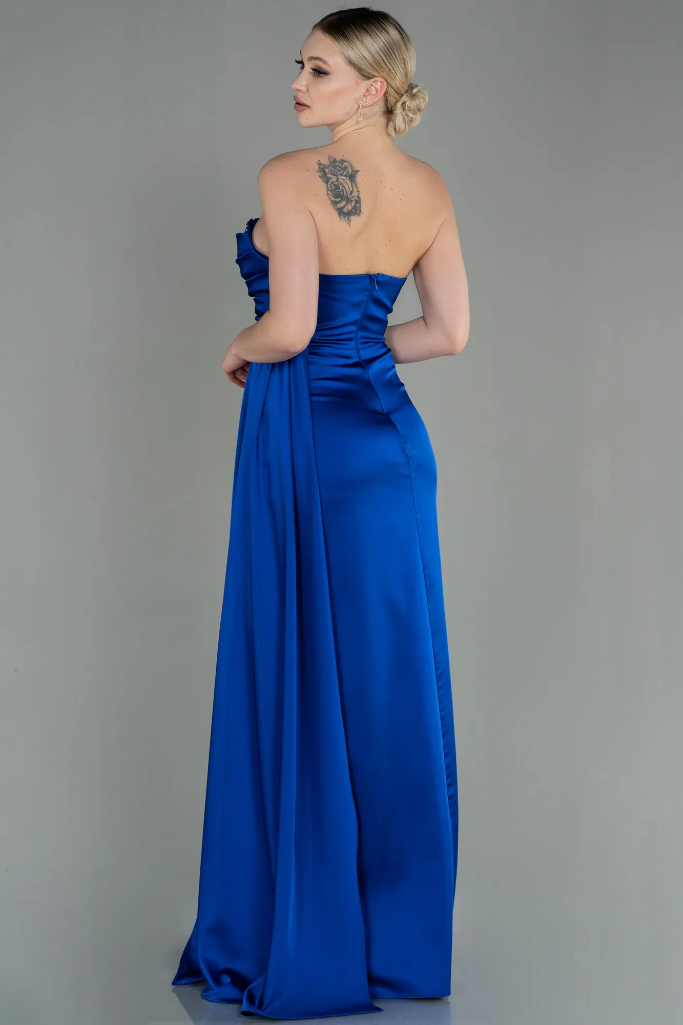 Sax Blue-Long Satin Prom Gown ABU2965