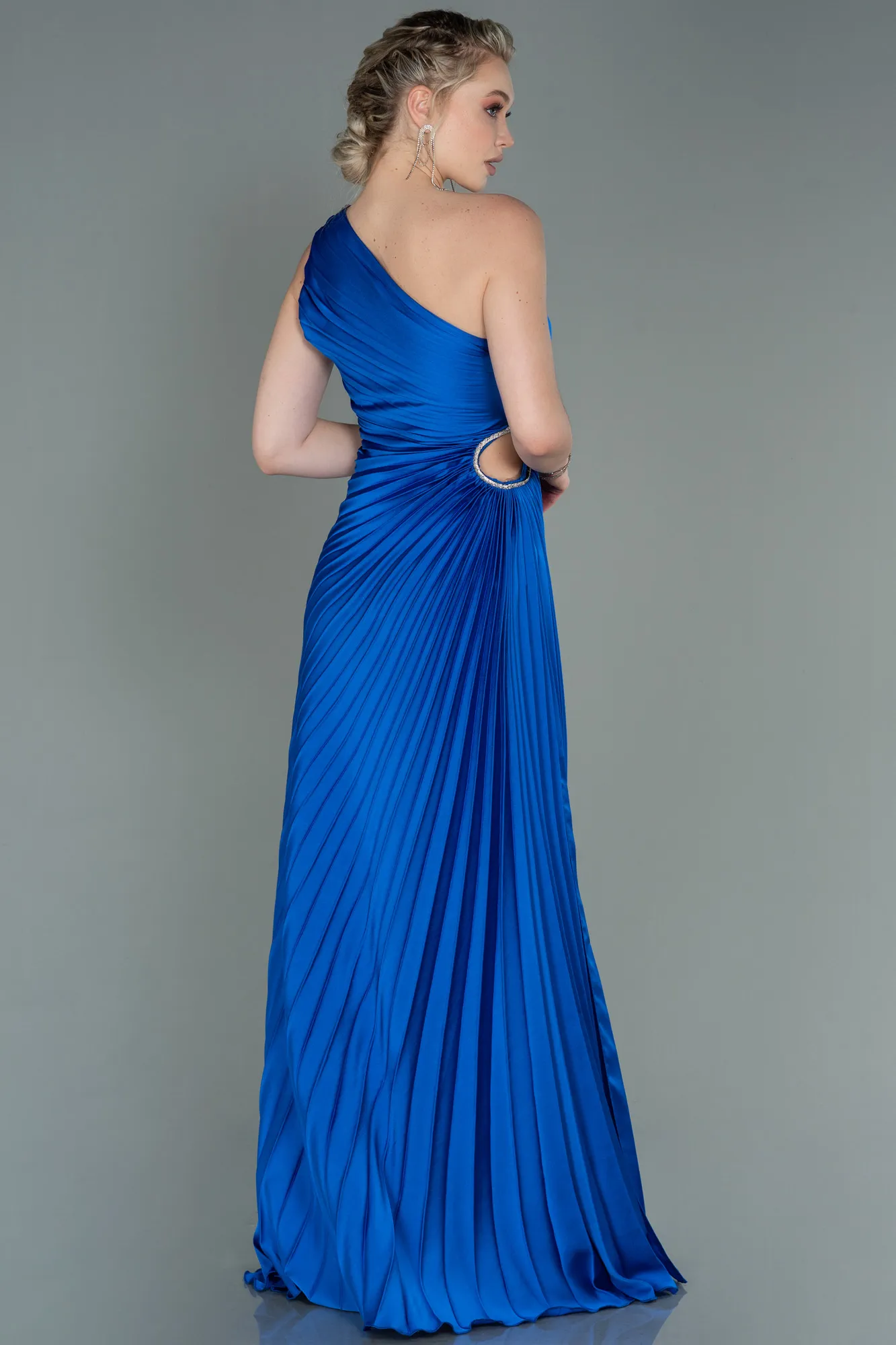 Sax Blue-Long Satin Prom Gown ABU3159