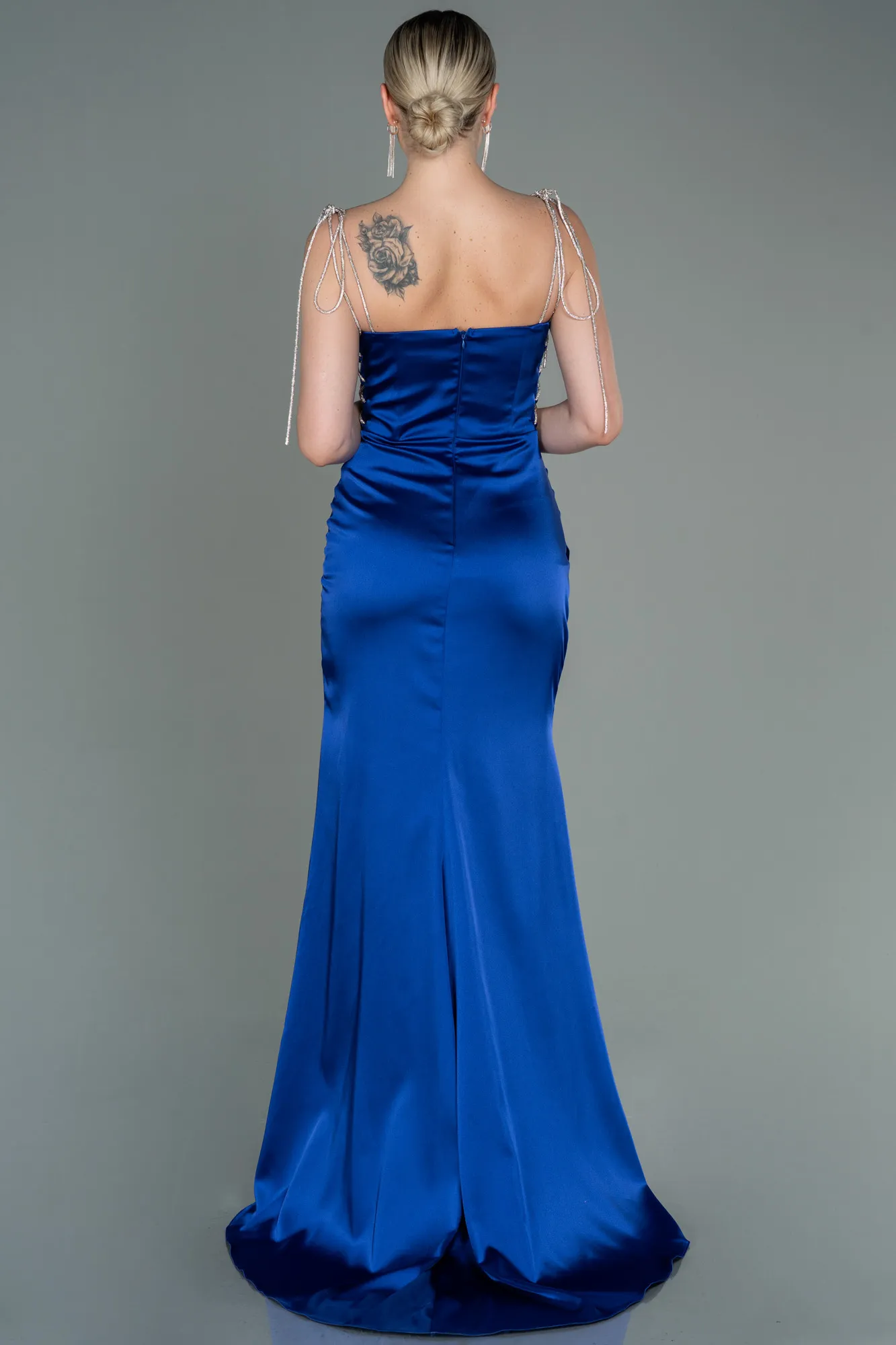 Sax Blue-Long Satin Prom Gown ABU3198