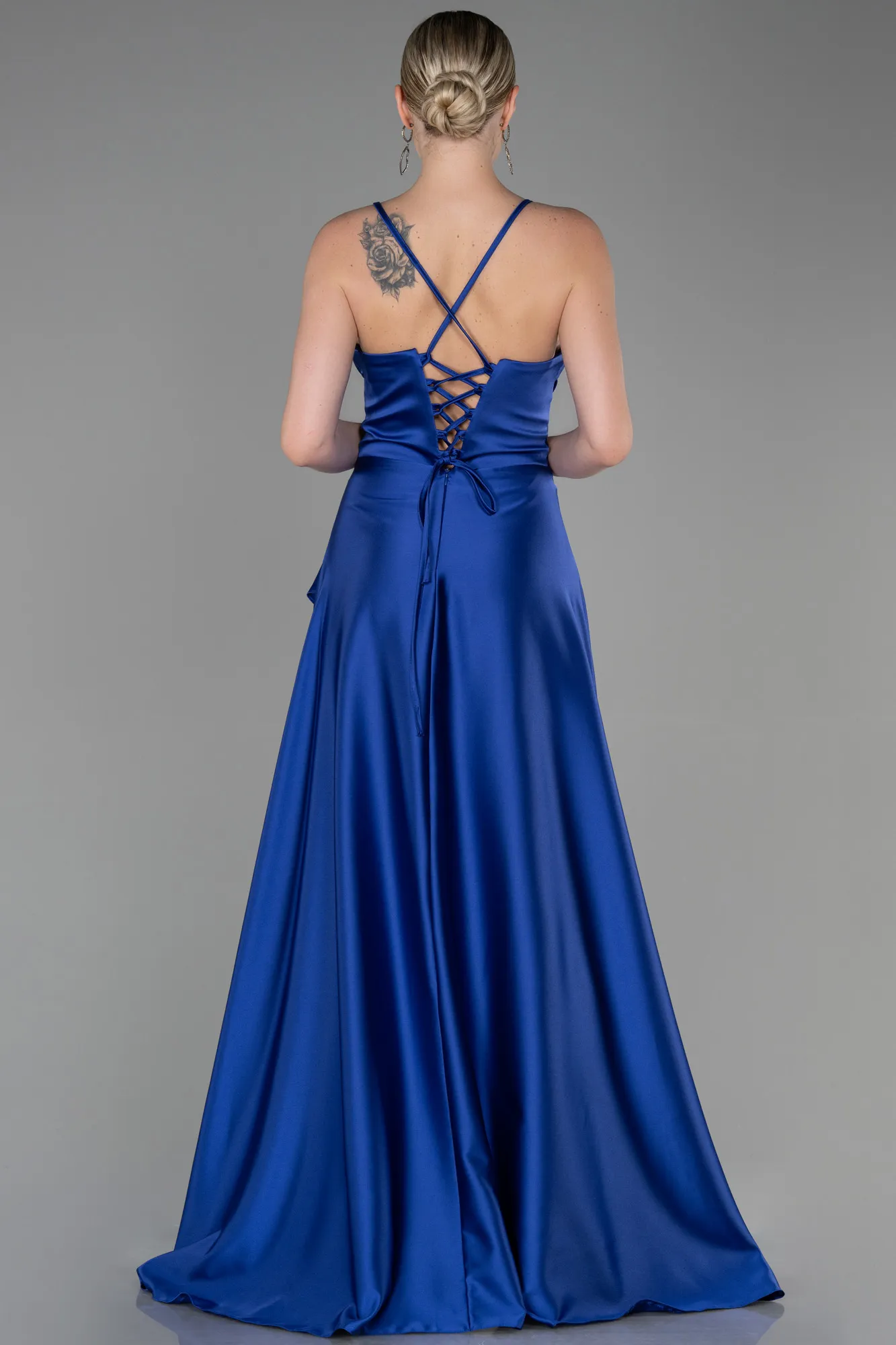 Sax Blue-Long Satin Prom Gown ABU3242