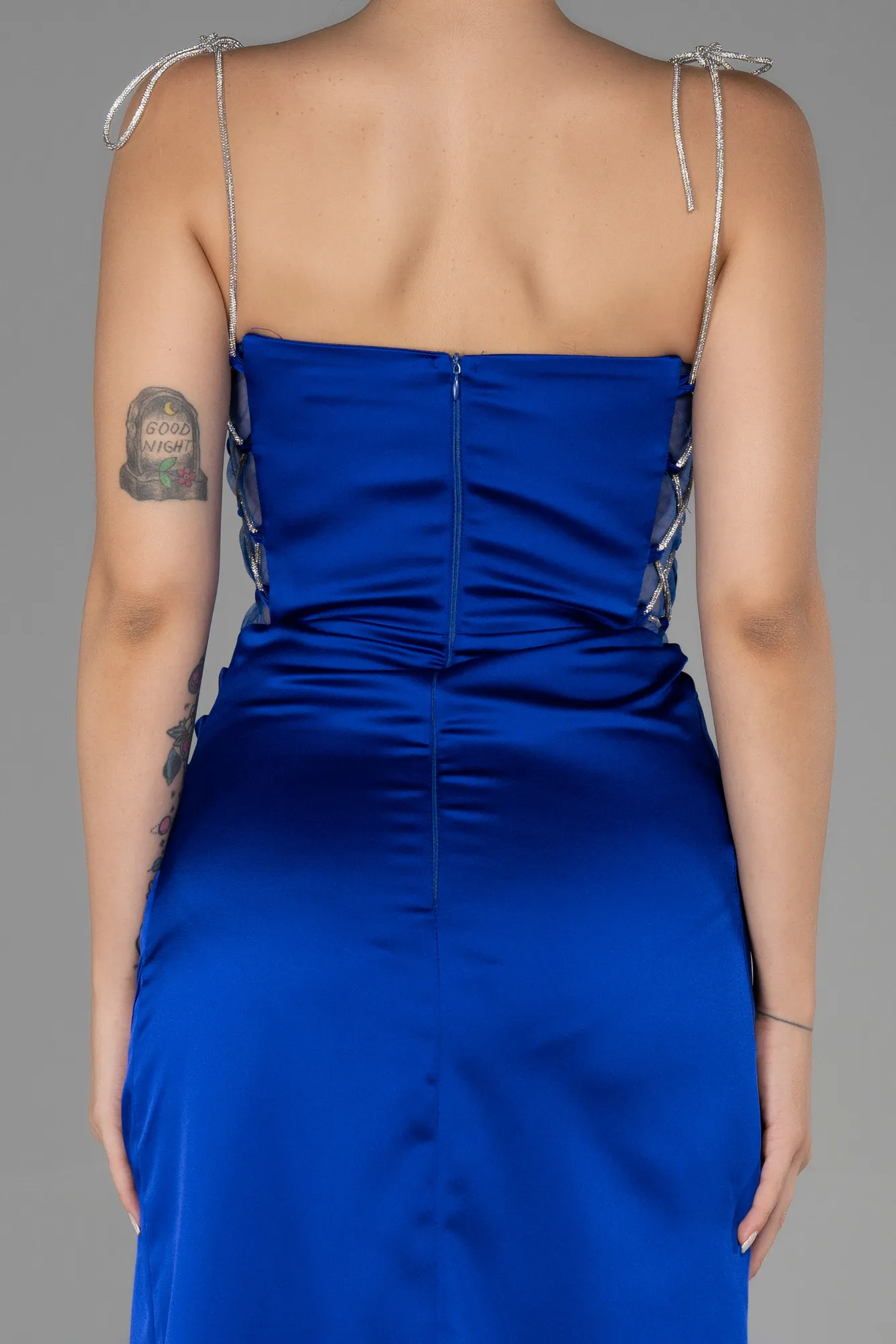 Sax Blue-Long Satin Prom Gown ABU3329