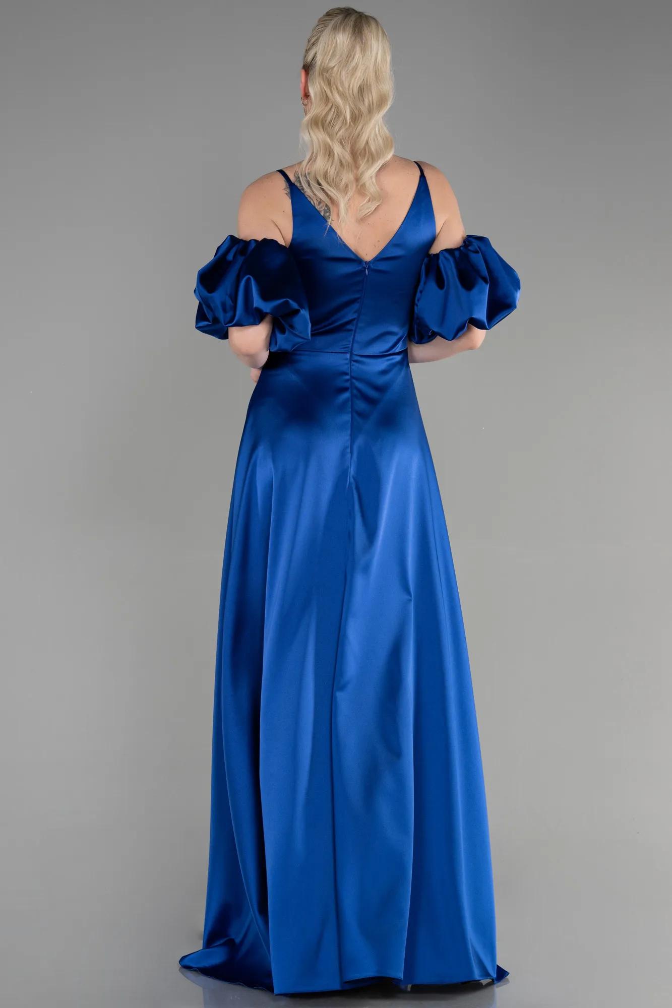 Sax Blue-Long Satin Prom Gown ABU3634