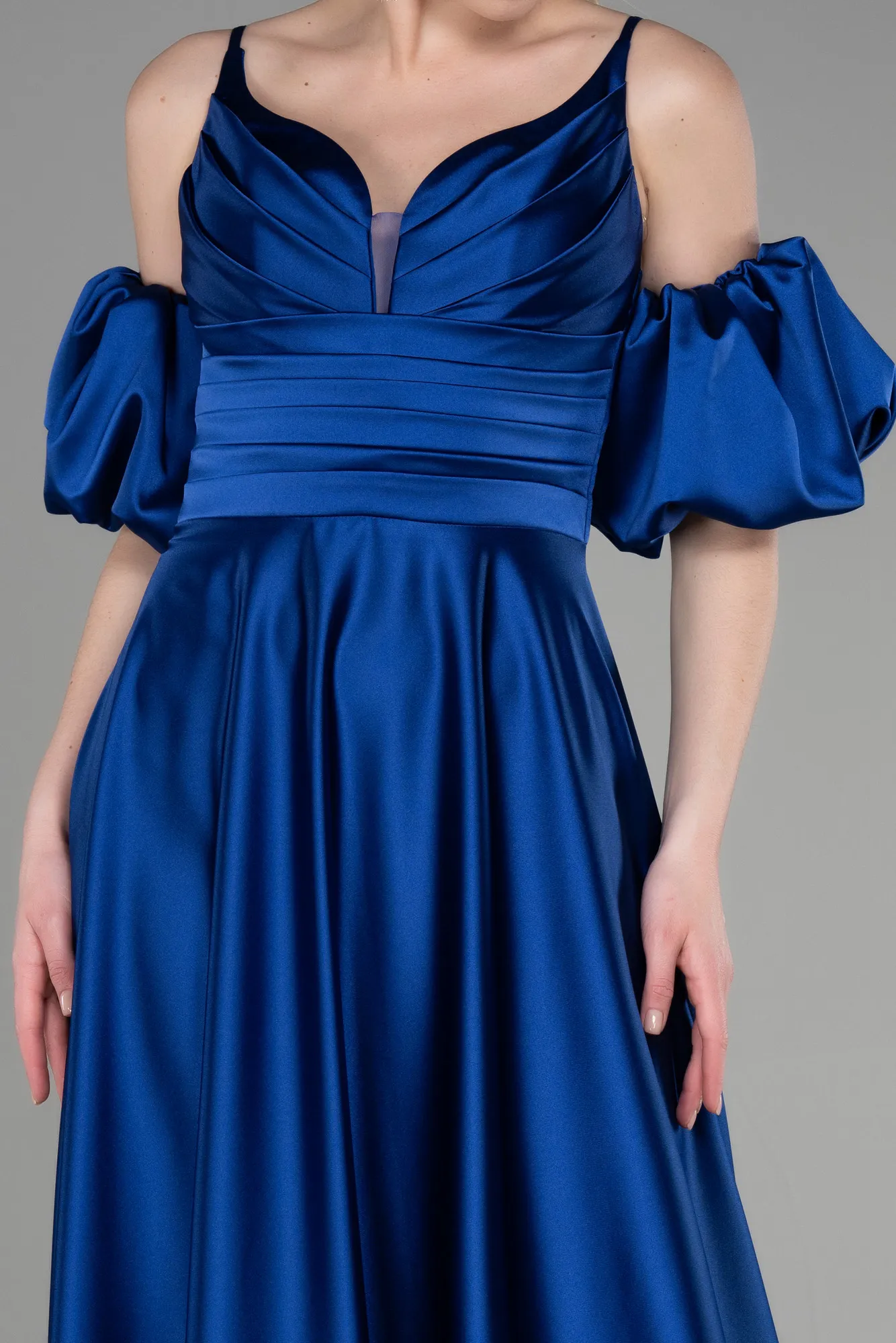 Sax Blue-Long Satin Prom Gown ABU3634