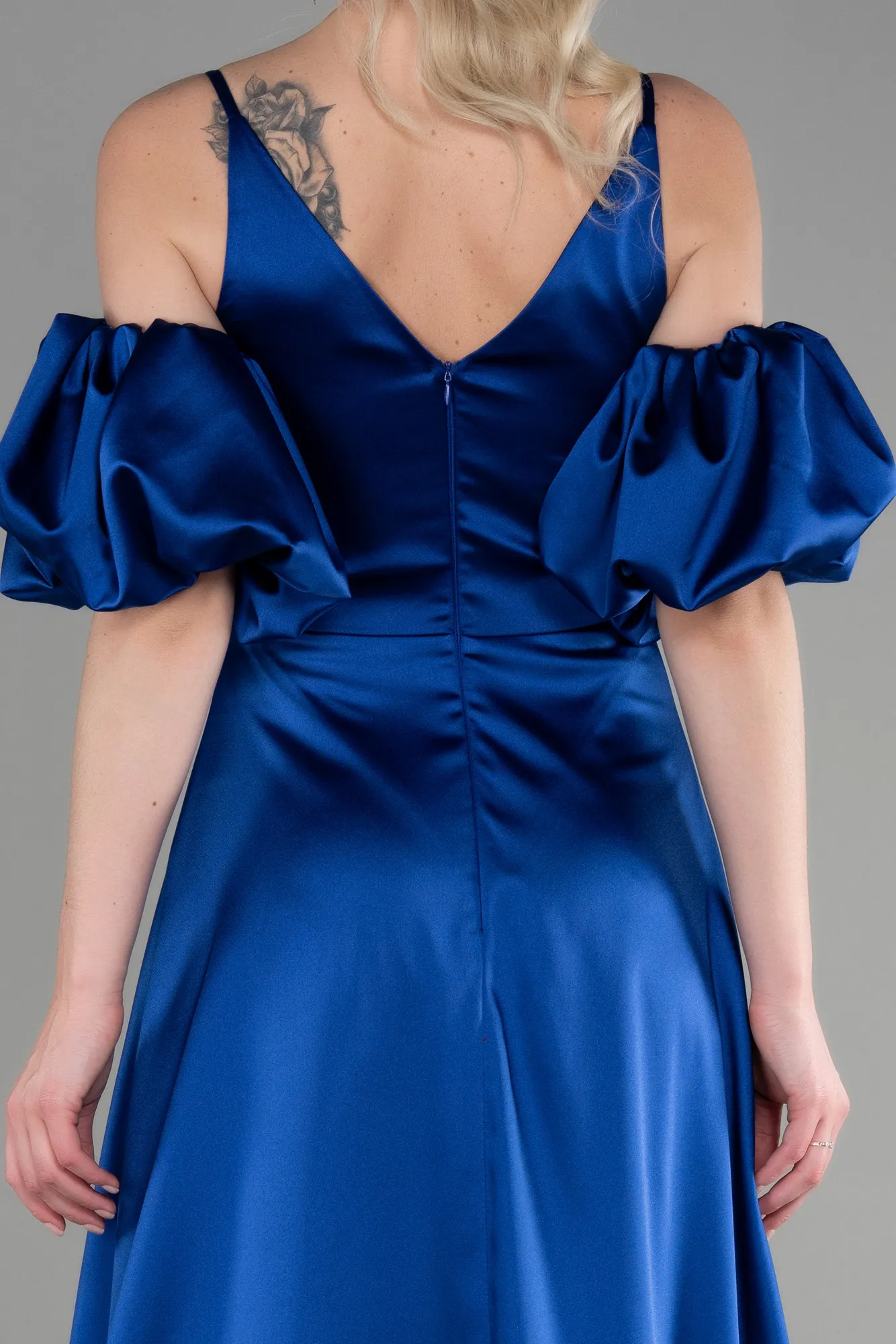 Sax Blue-Long Satin Prom Gown ABU3634