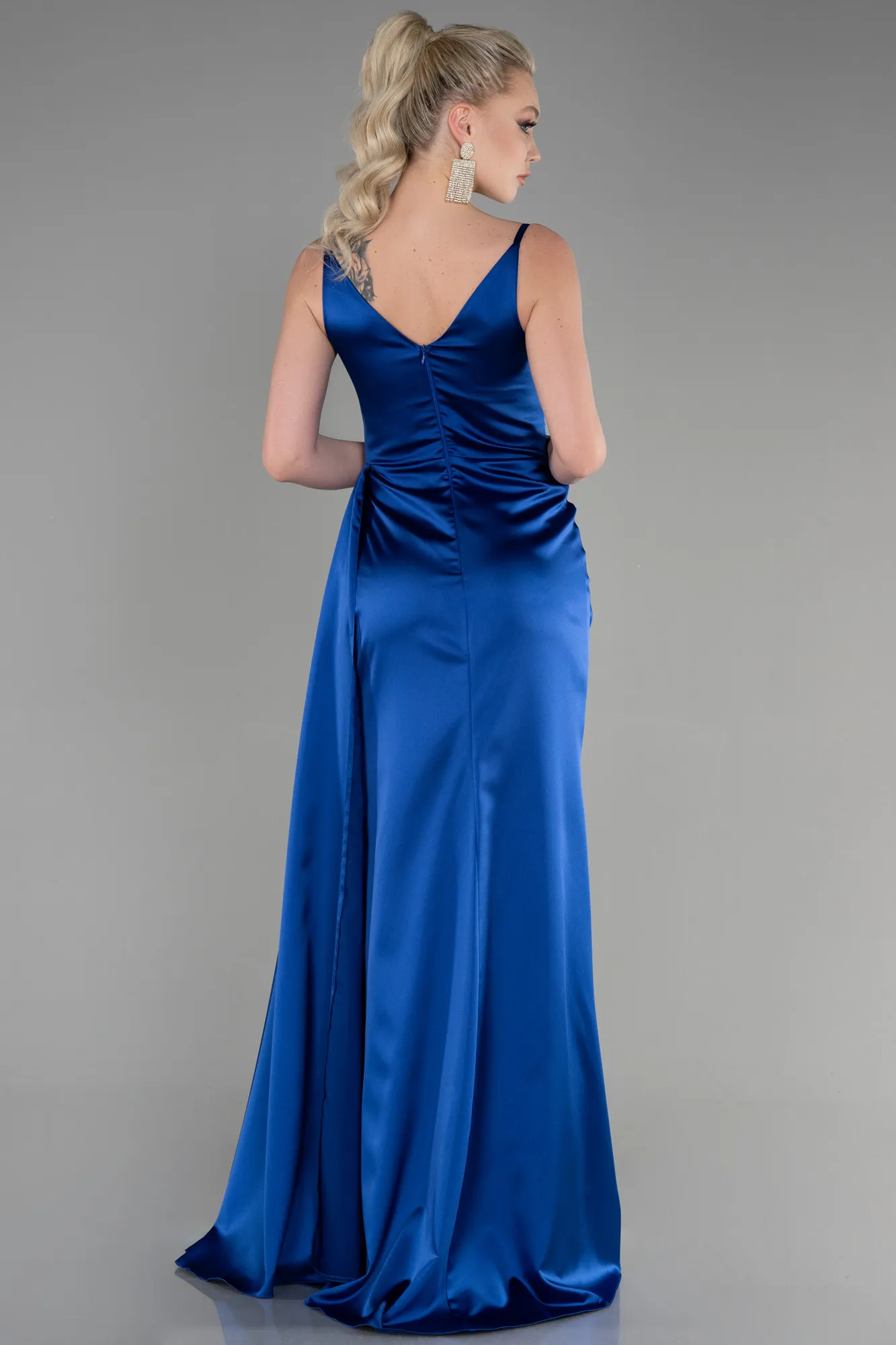 Sax Blue-Long Satin Prom Gown ABU3635