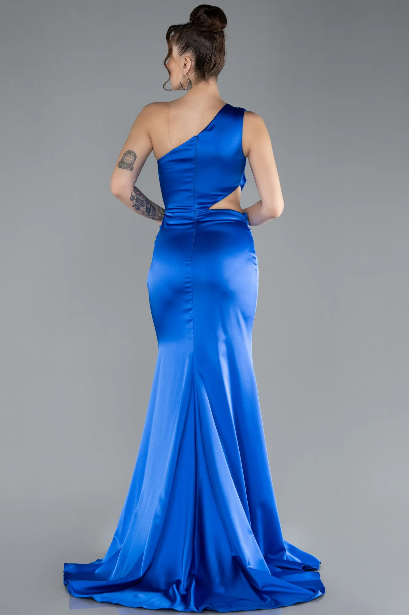 Sax Blue-Long Satin Prom Gown ABU4409