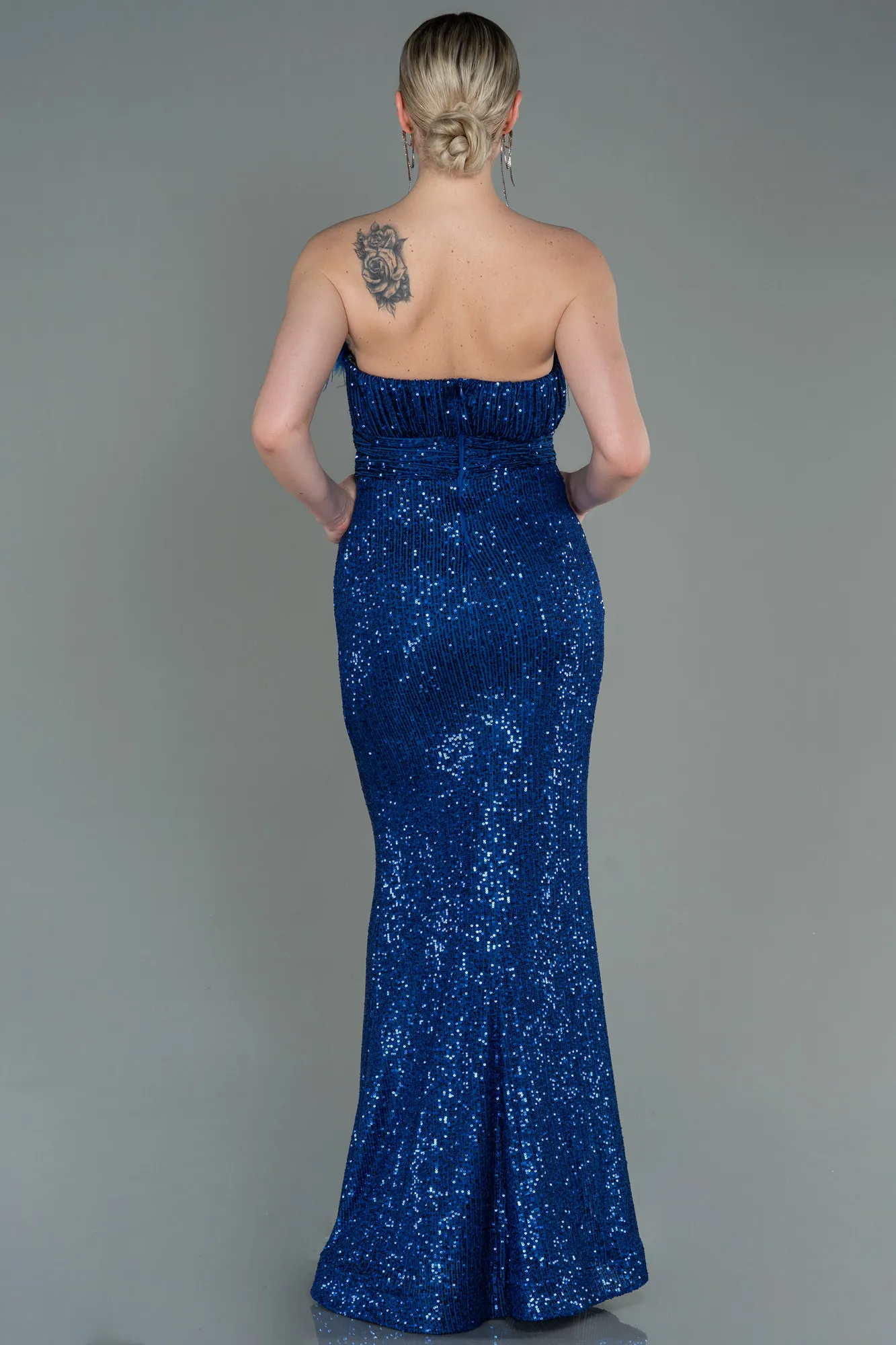 Sax Blue-Long Scaly Evening Dress ABU3067