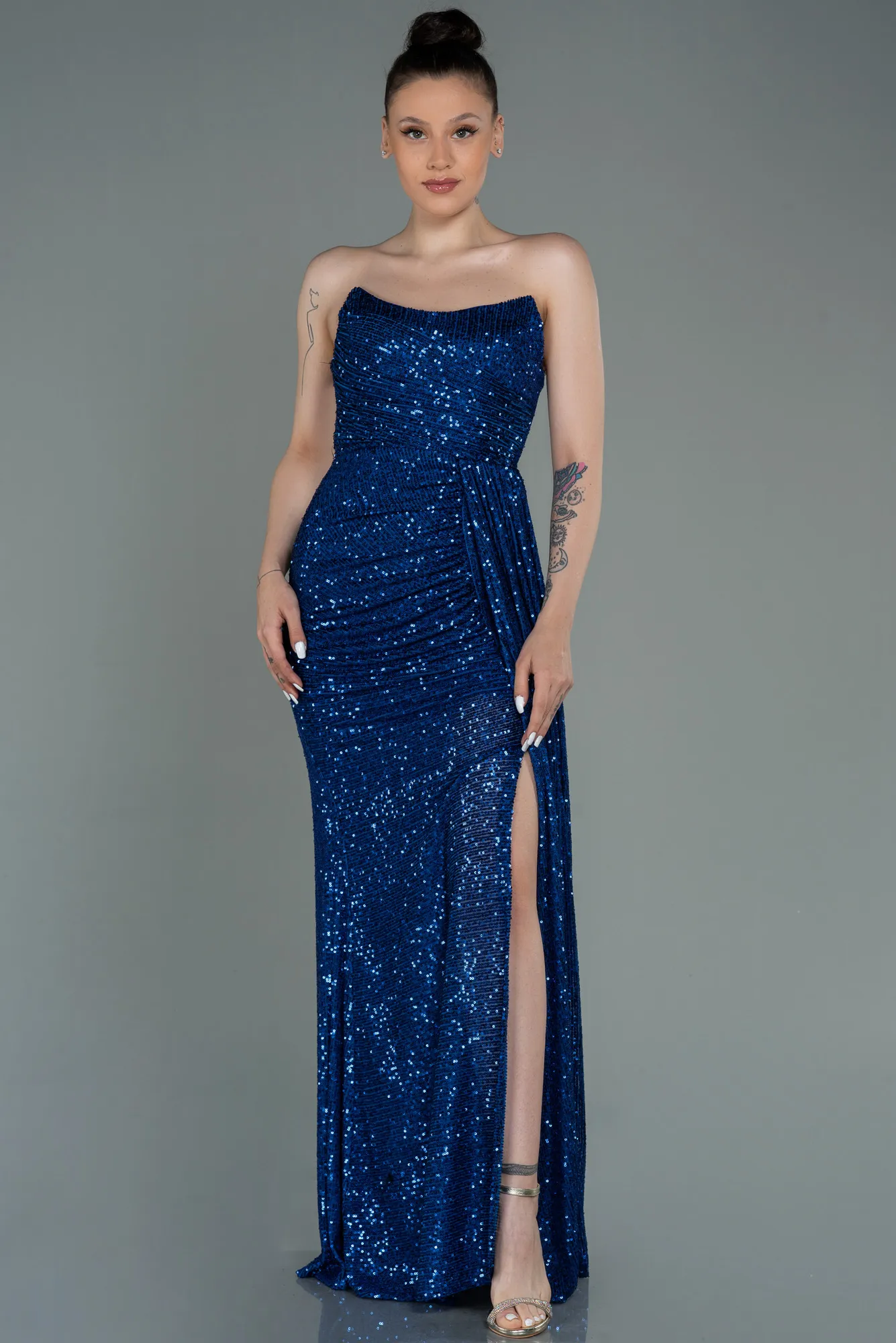 Sax Blue-Long Scaly Evening Dress ABU3134
