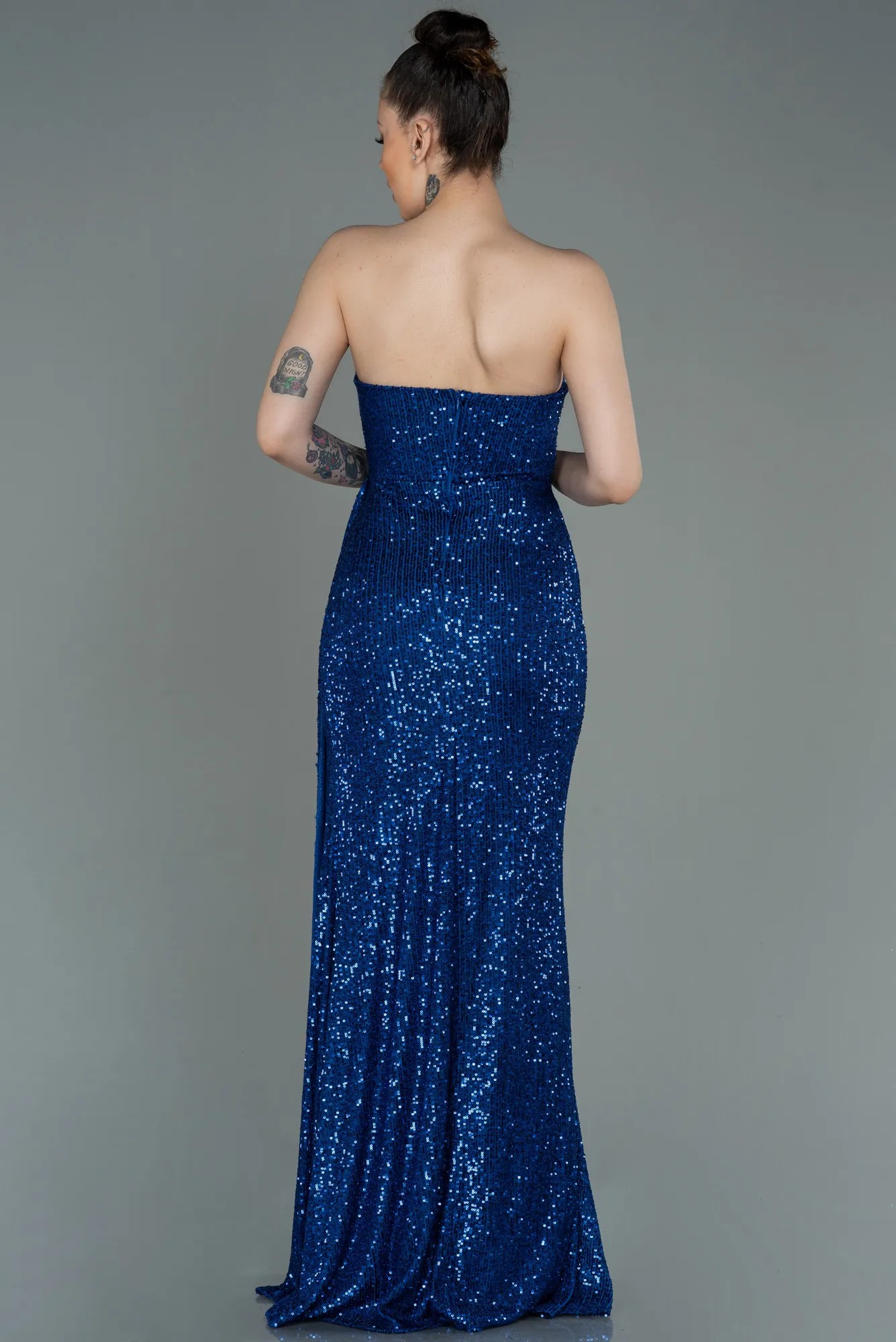 Sax Blue-Long Scaly Evening Dress ABU3134