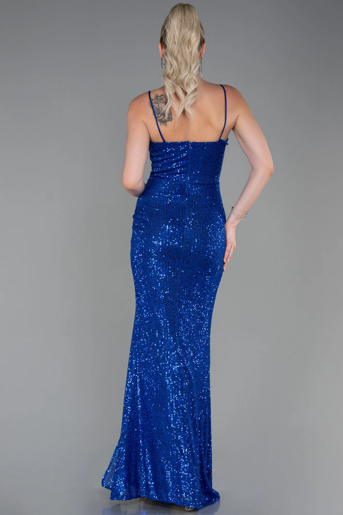 Sax Blue-Long Scaly Evening Dress ABU3246