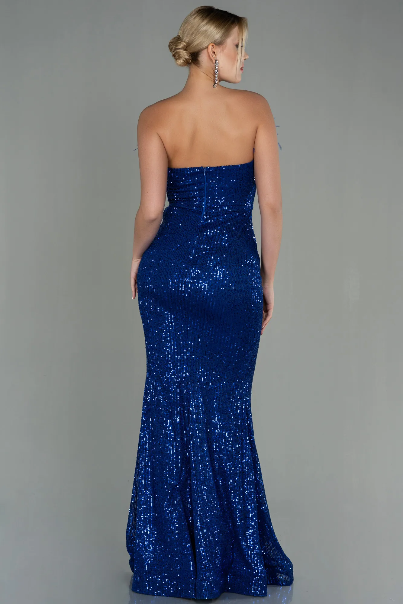 Sax Blue-Long Scaly Mermaid Evening Dress ABU3071