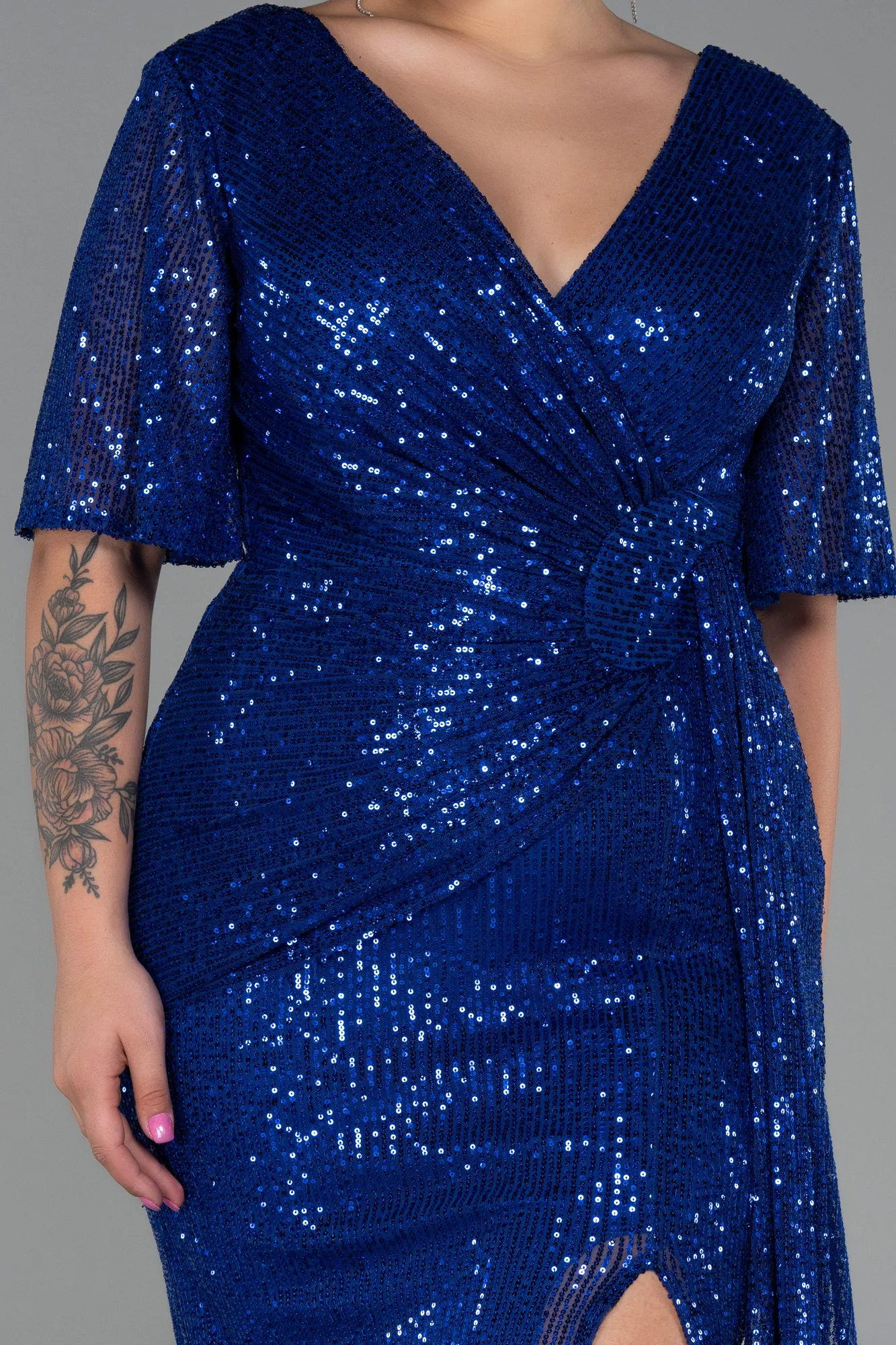 Sax Blue-Long Scaly Plus Size Evening Dress ABU2796