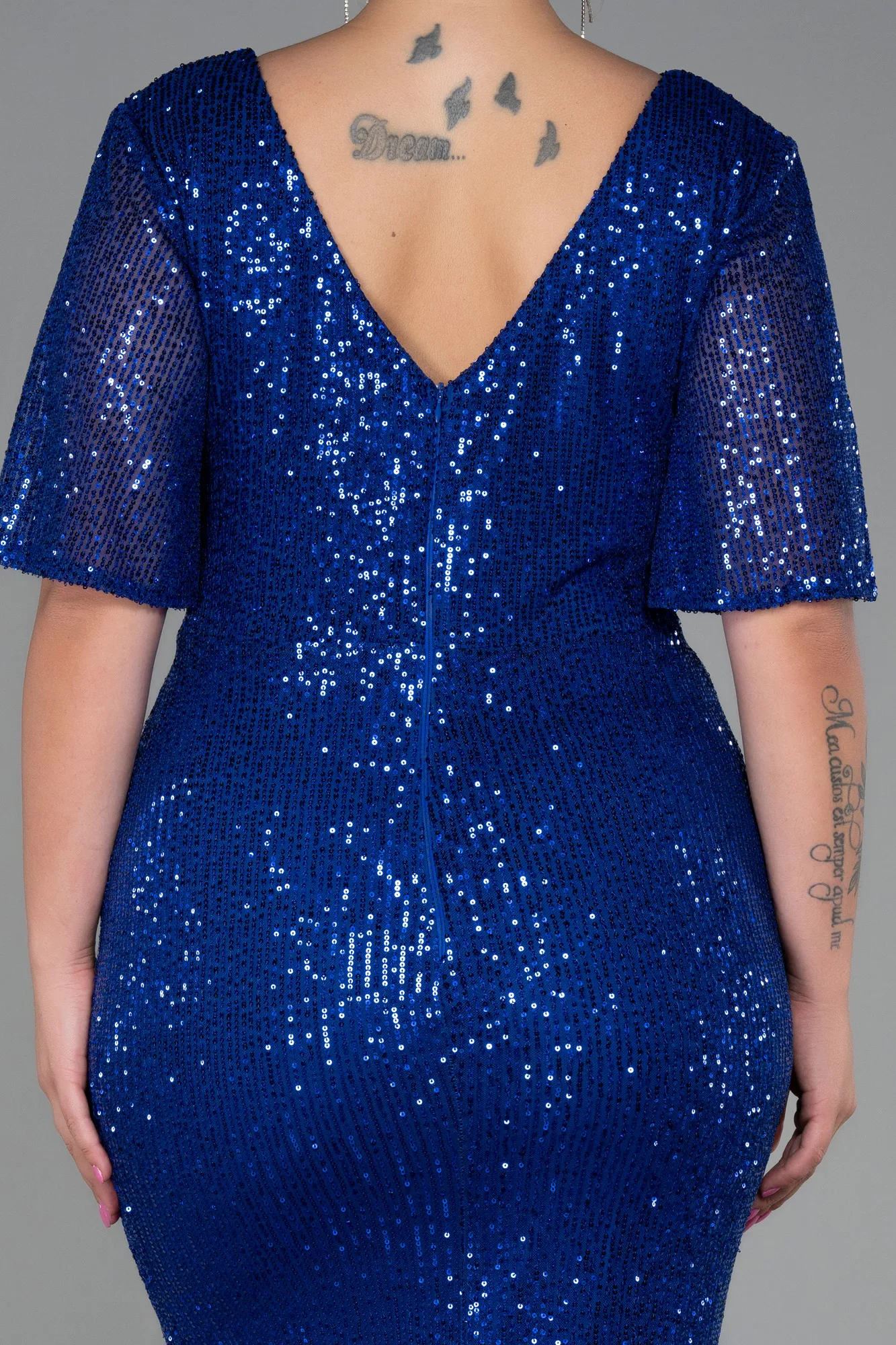 Sax Blue-Long Scaly Plus Size Evening Dress ABU2796