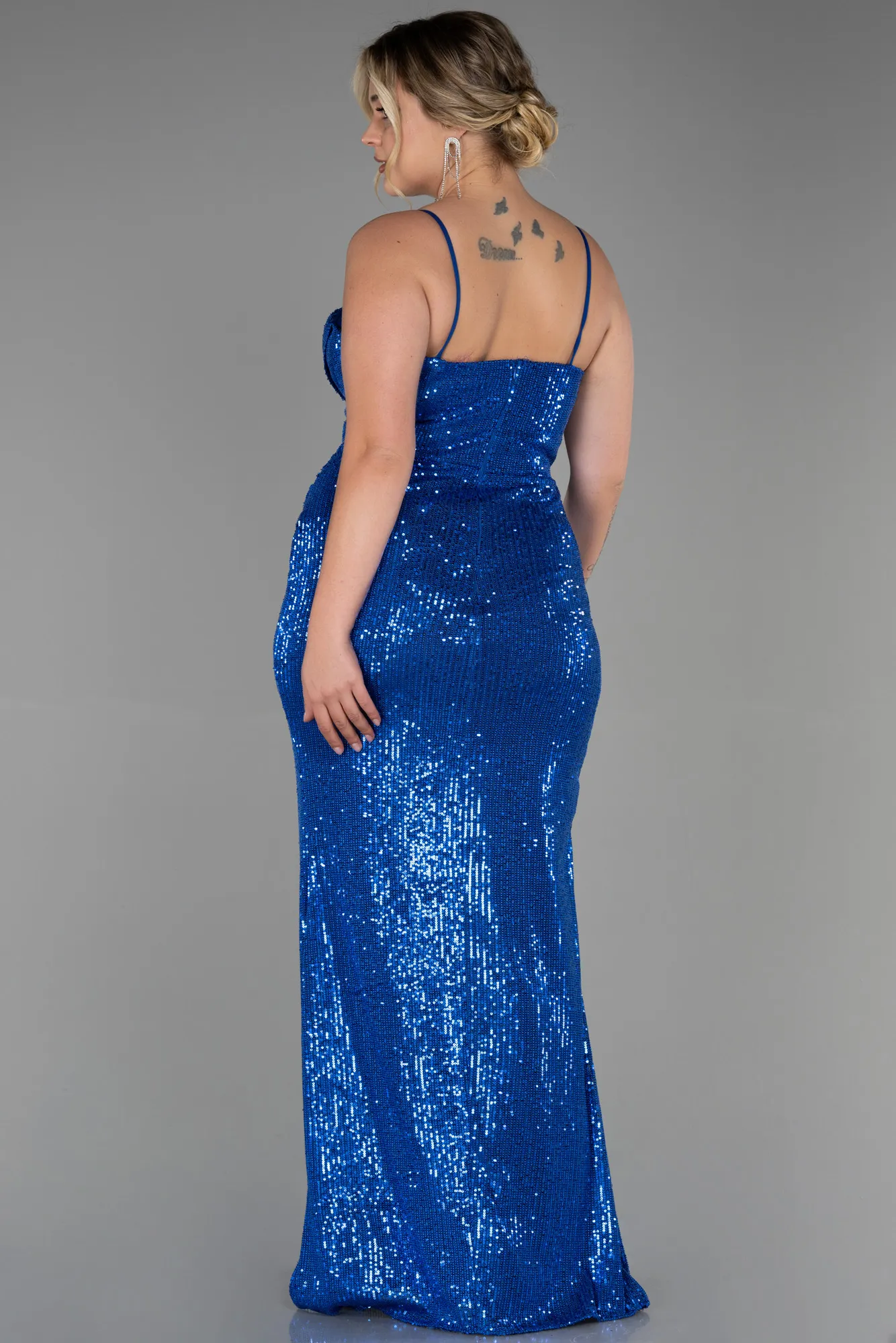 Sax Blue-Long Scaly Plus Size Evening Dress ABU3322