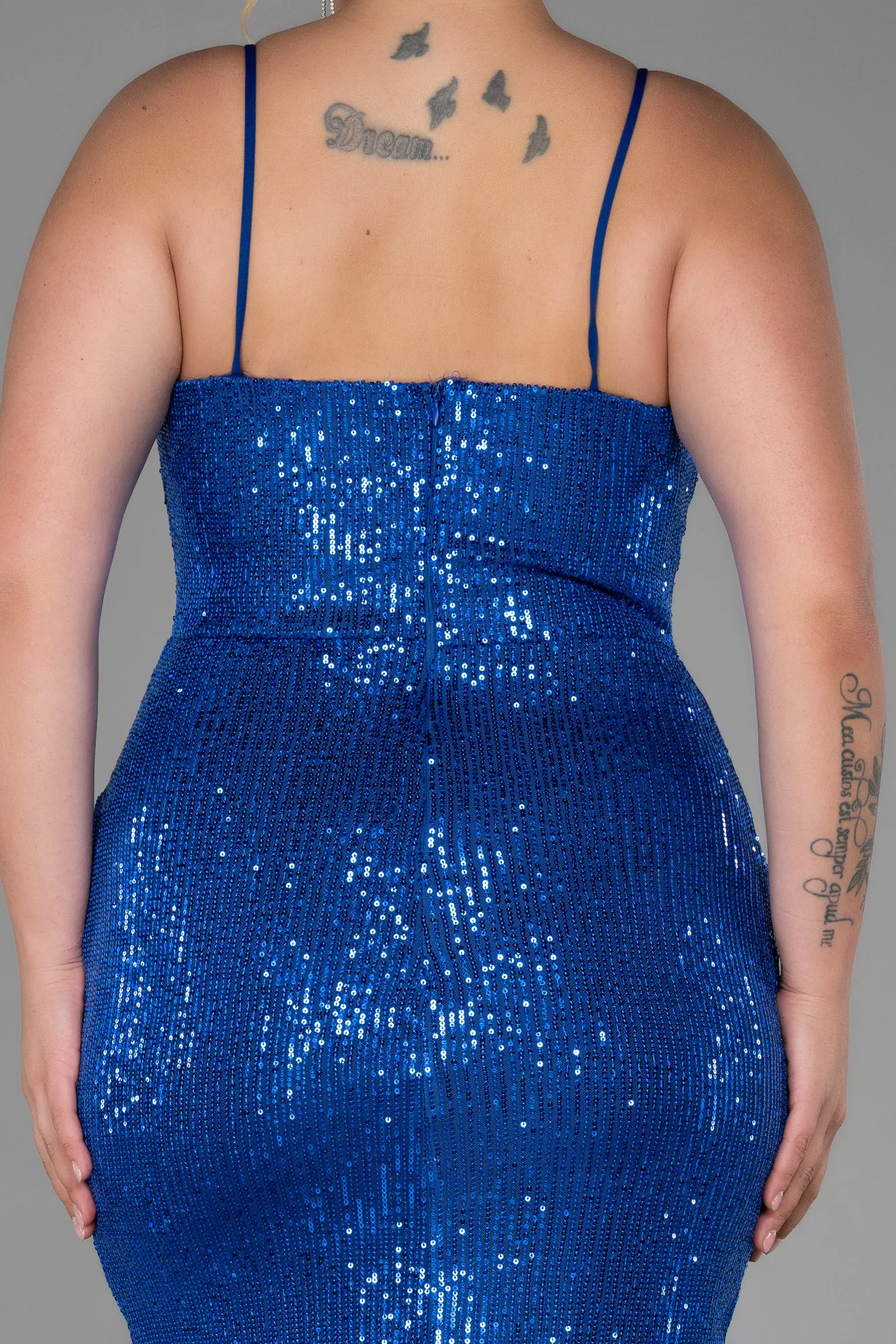 Sax Blue-Long Scaly Plus Size Evening Dress ABU3322