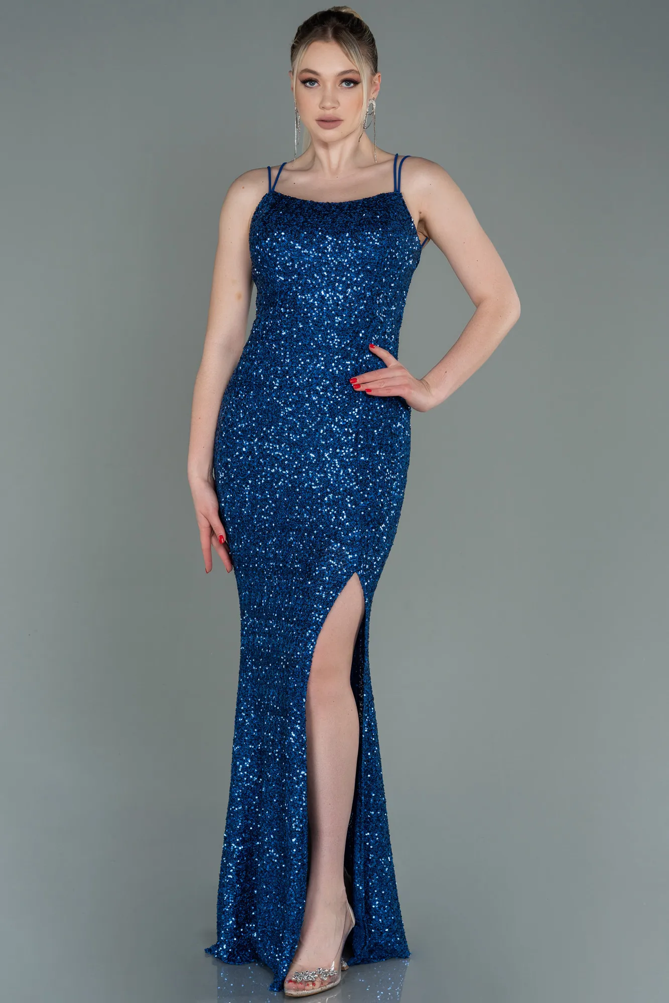 Sax Blue-Long Scaly Prom Gown ABU3118