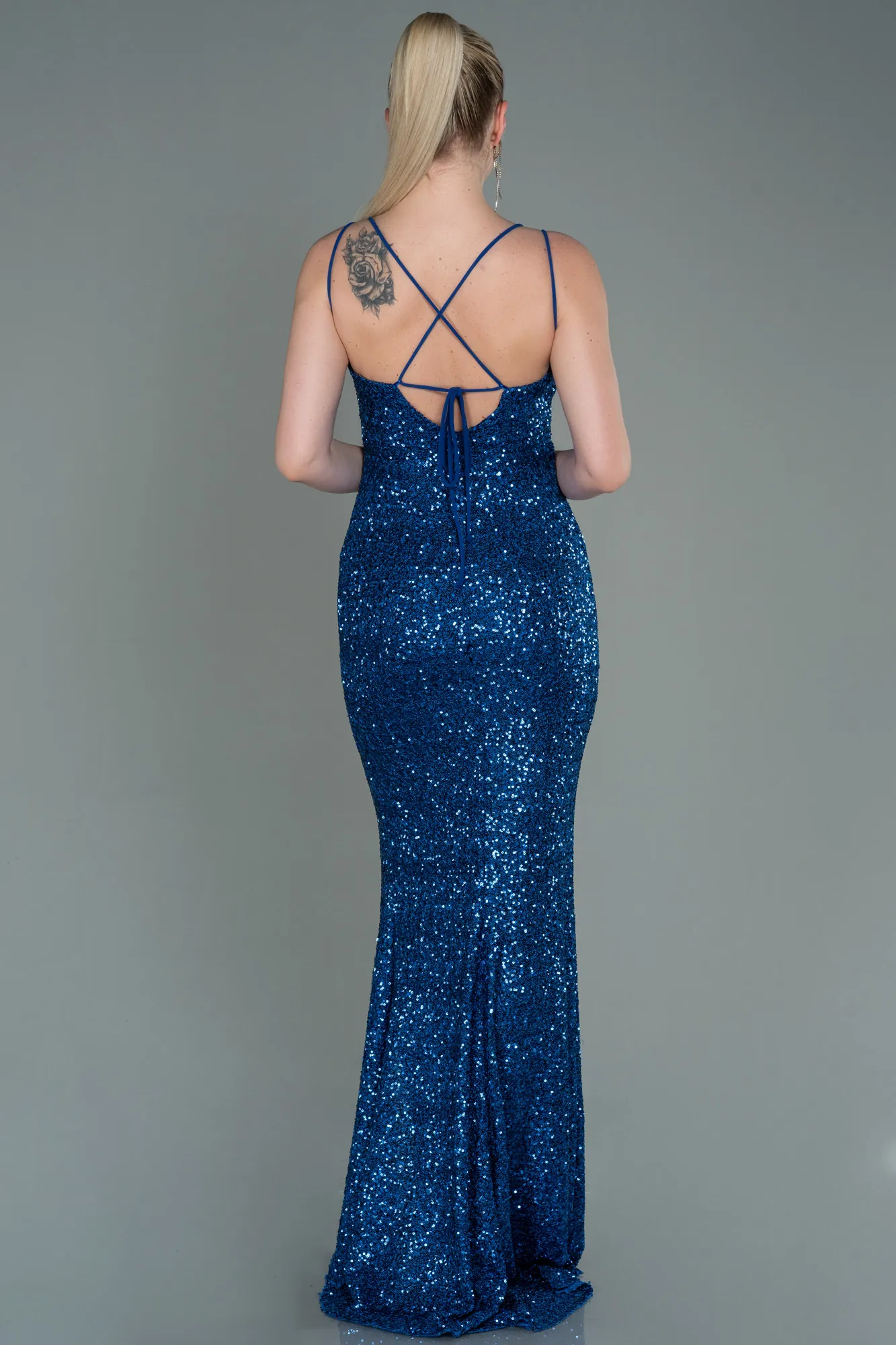 Sax Blue-Long Scaly Prom Gown ABU3118