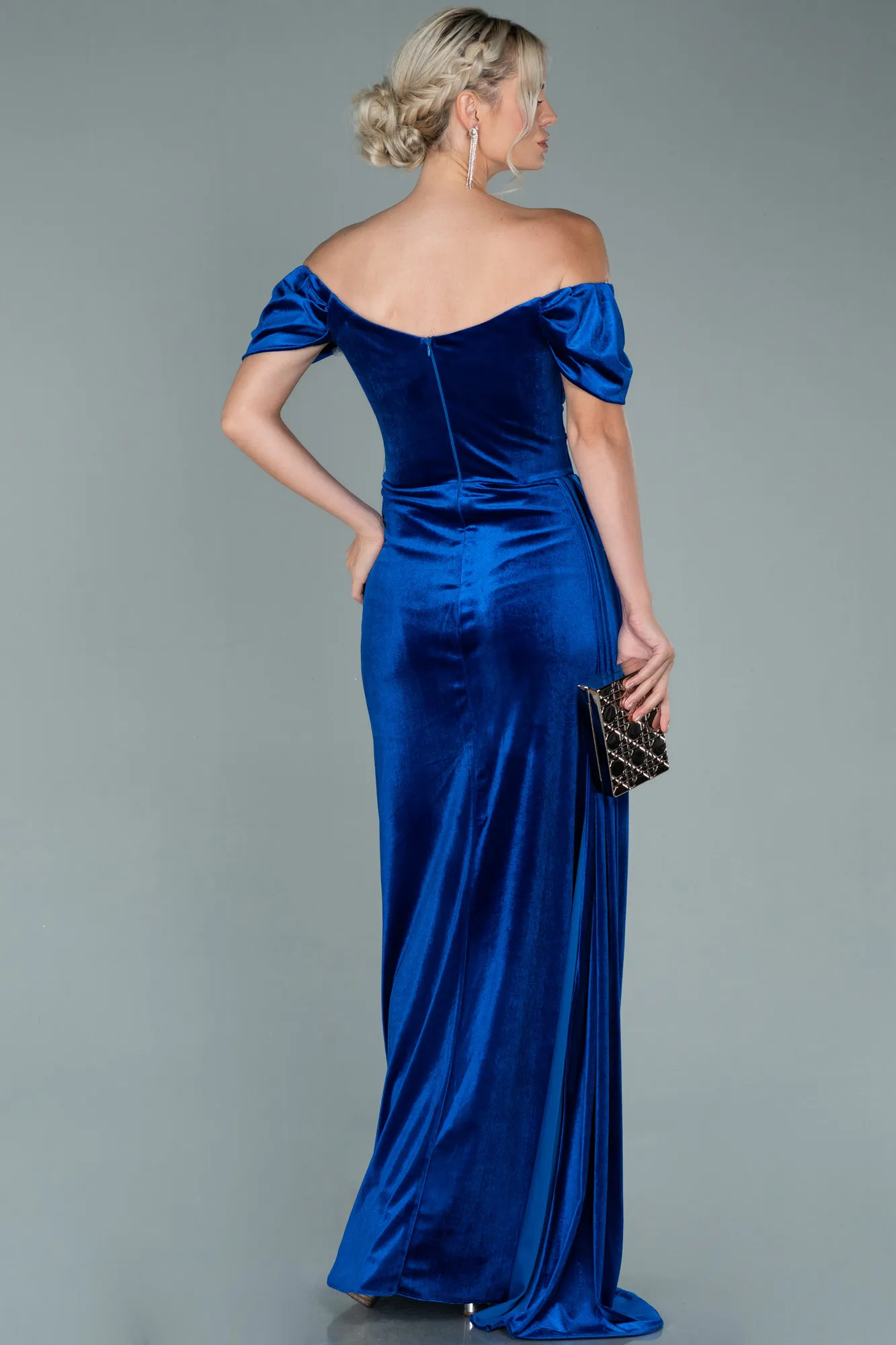 Sax Blue-Long Velvet Evening Dress ABU1990