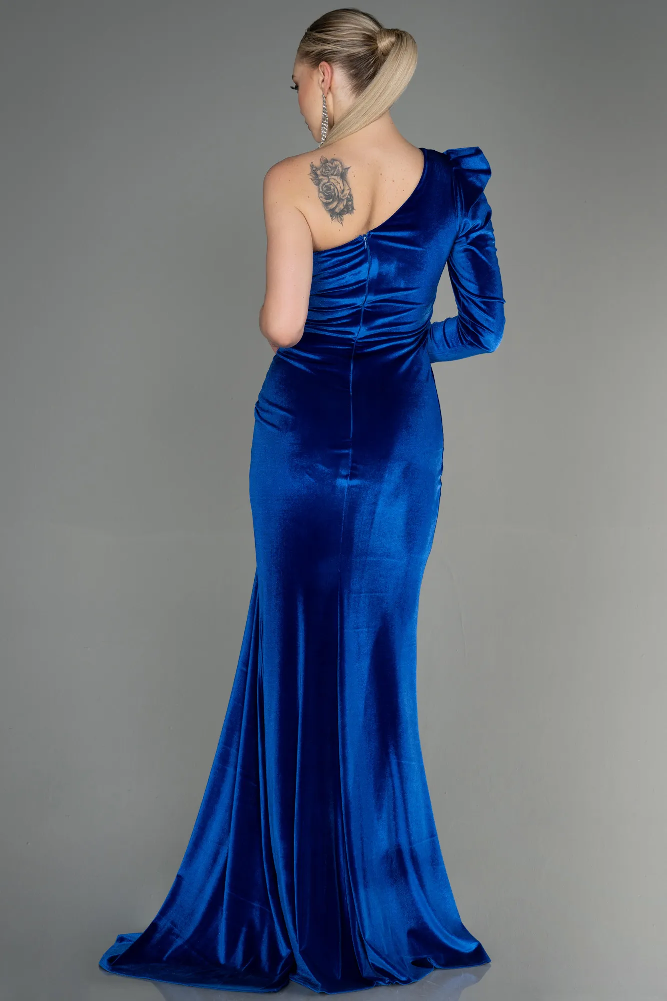 Sax Blue-Long Velvet Evening Dress ABU2655