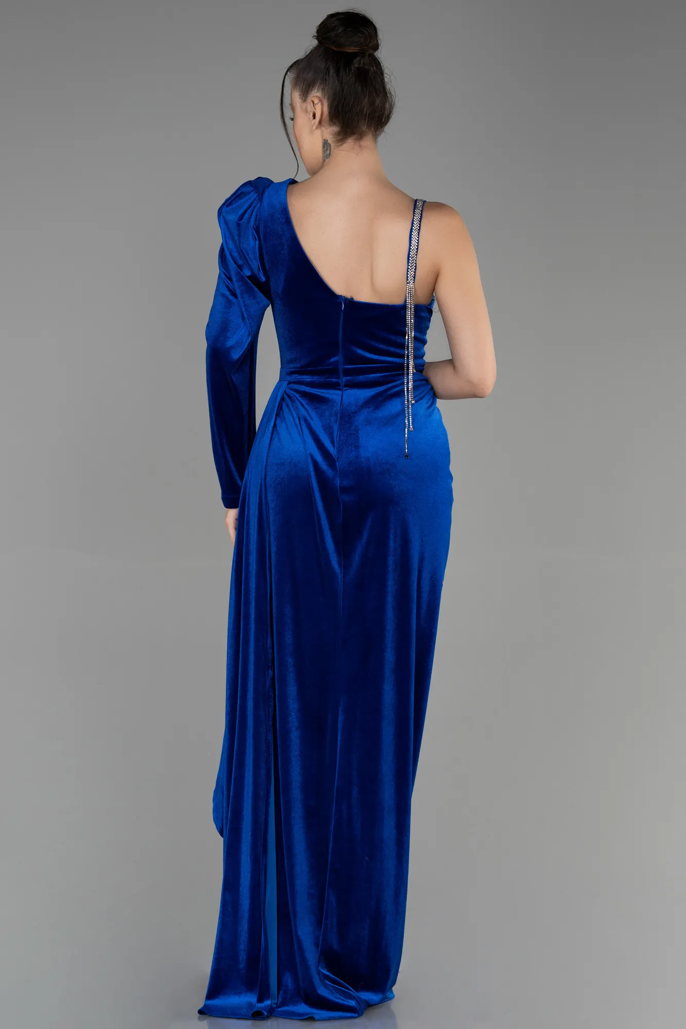 Sax Blue-Long Velvet Evening Dress ABU3355