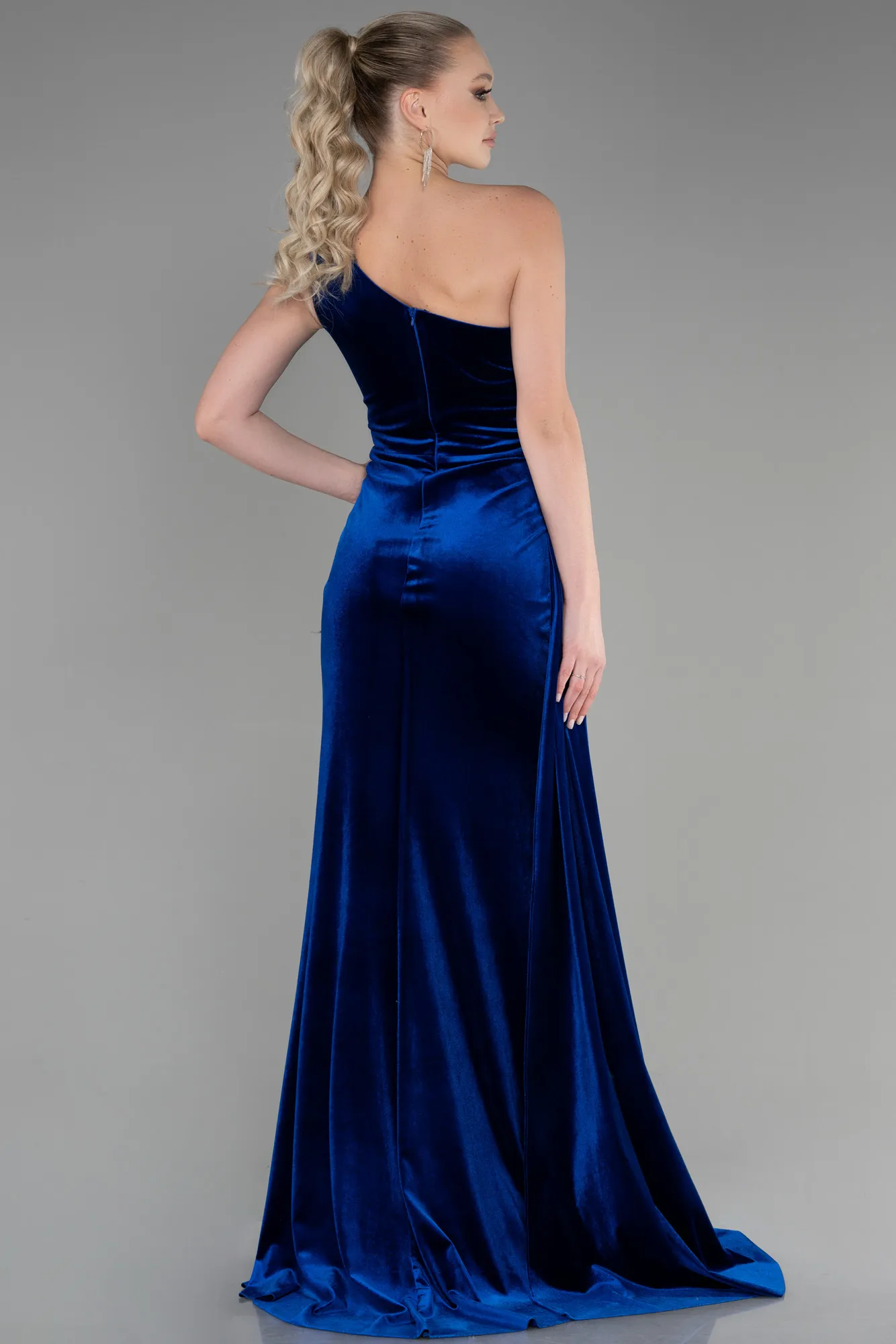 Sax Blue-Long Velvet Evening Dress ABU3365