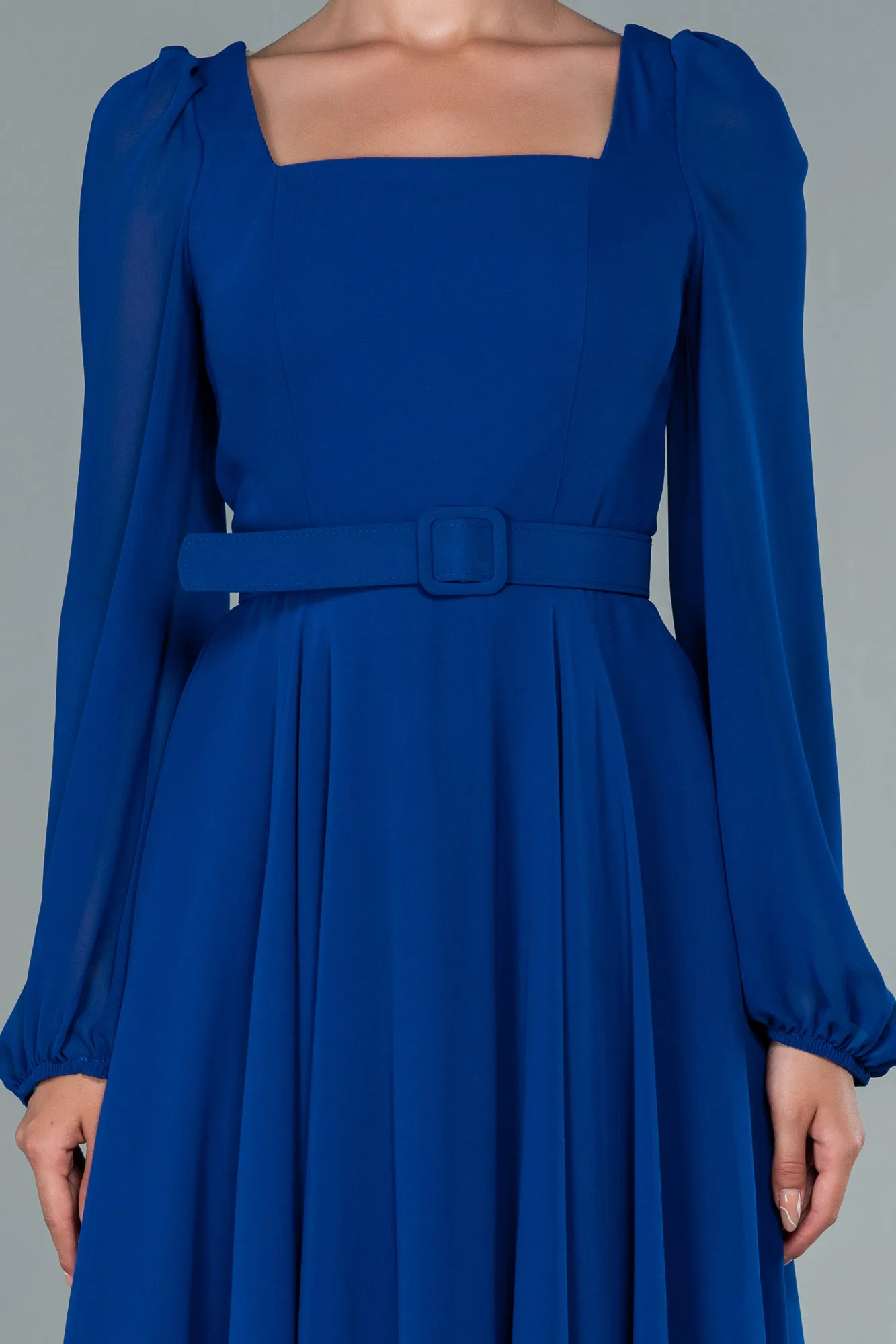 Sax Blue-Midi Chiffon Invitation Dress ABK1441