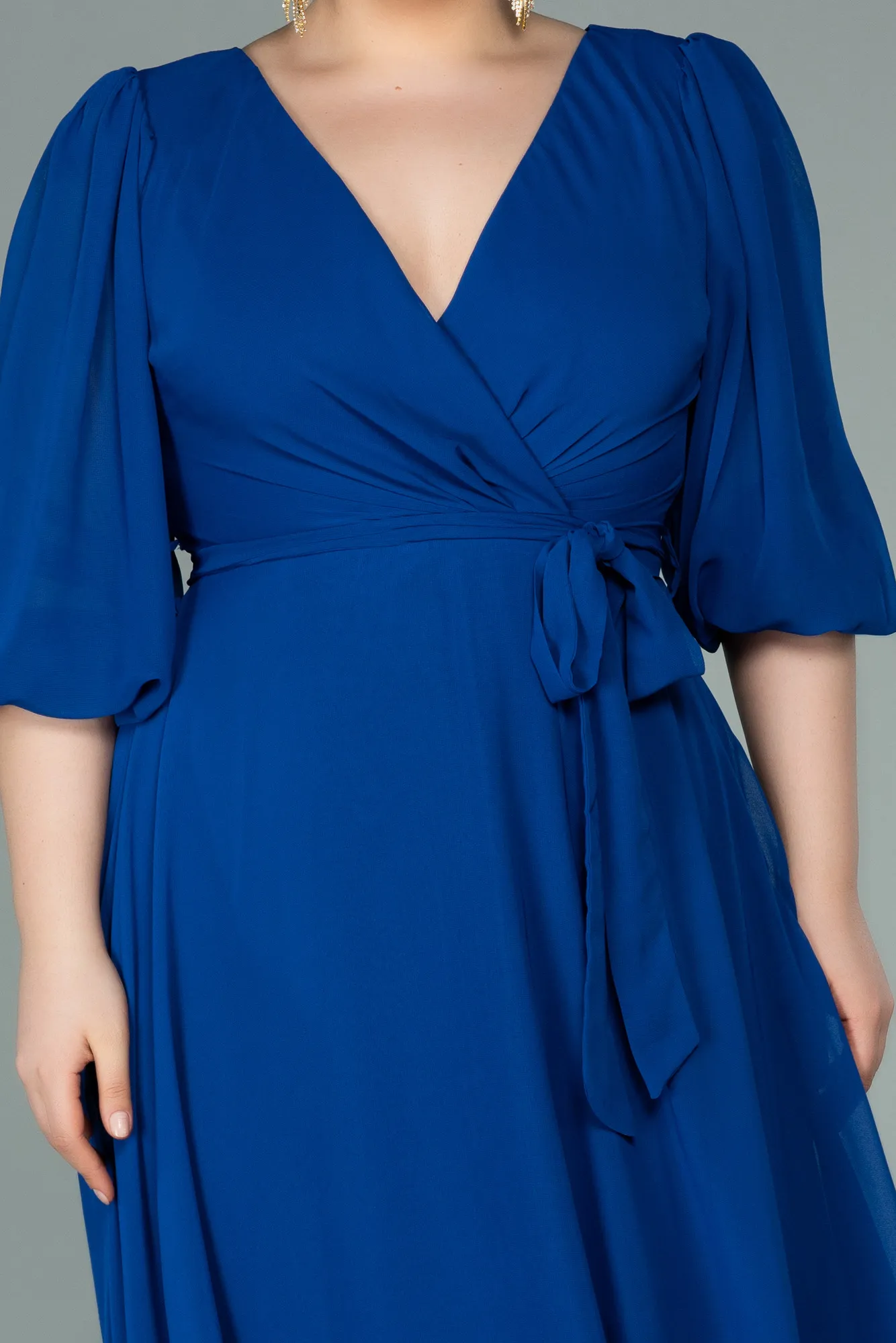 Sax Blue-Midi Chiffon Oversized Evening Dress ABK1083