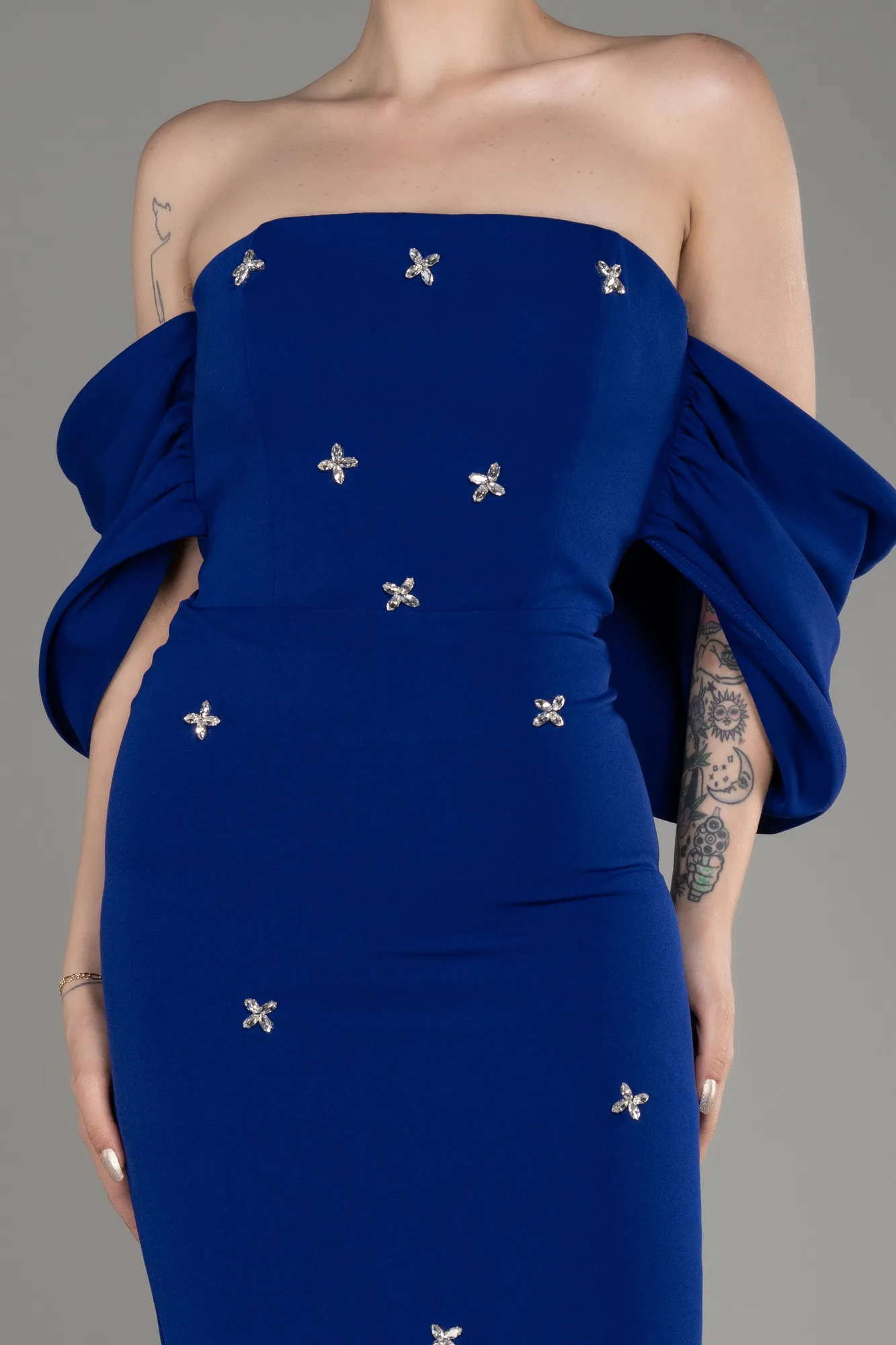 Sax Blue-Midi Cocktail Dress ABK2074