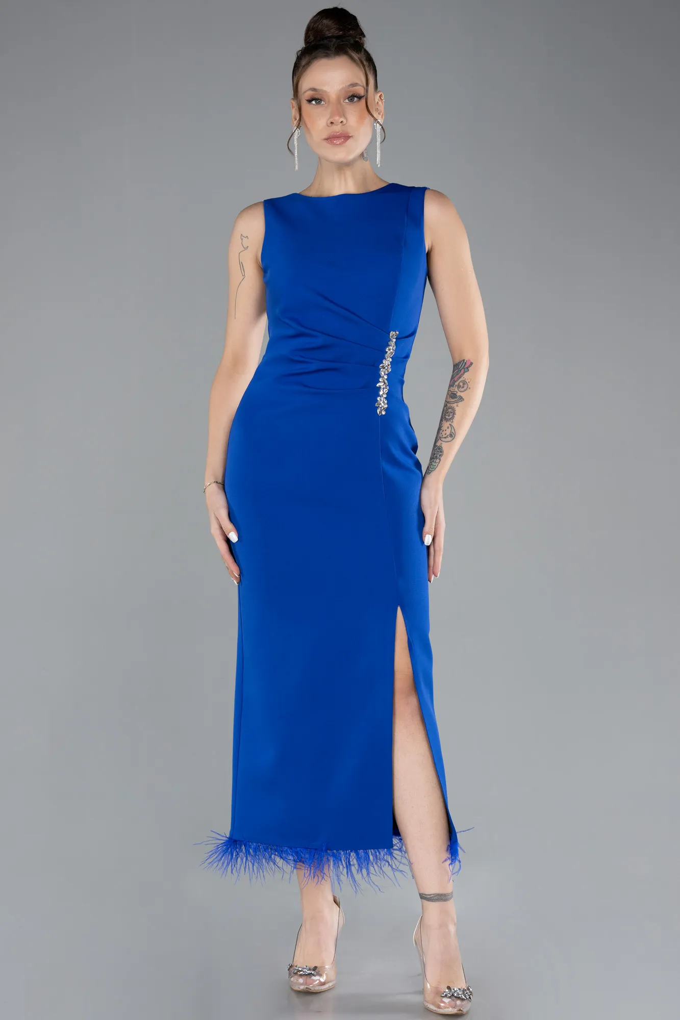 Sax Blue-Midi Cocktail Dress ABK2169