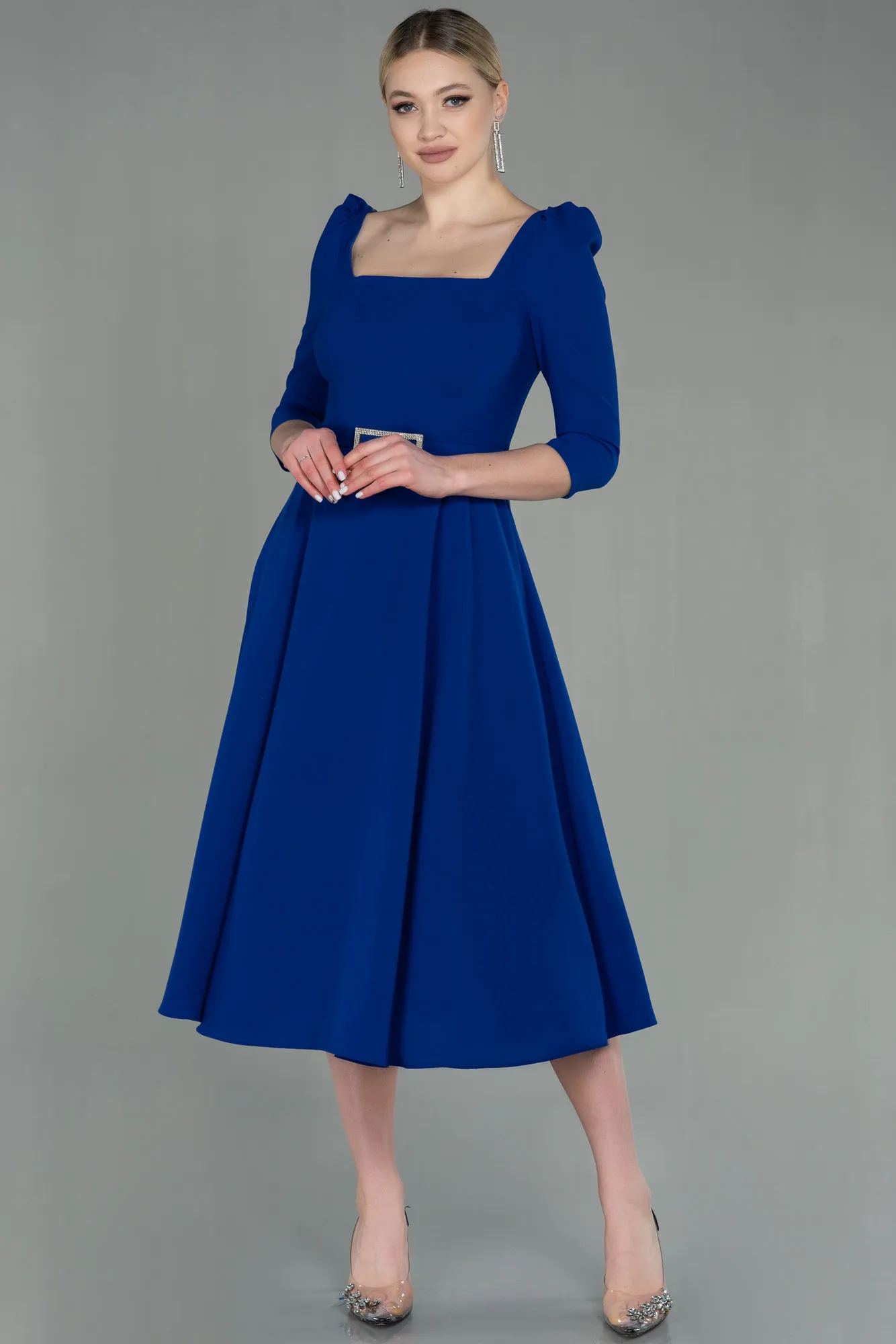 Sax Blue-Midi Invitation Dress ABK1678