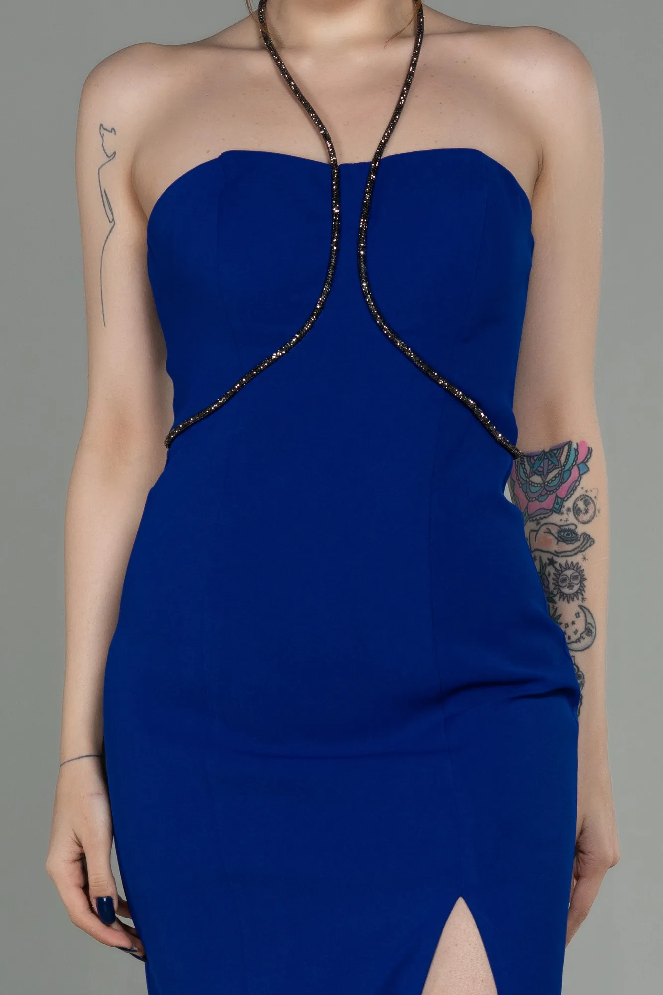 Sax Blue-Midi Invitation Dress ABK1709