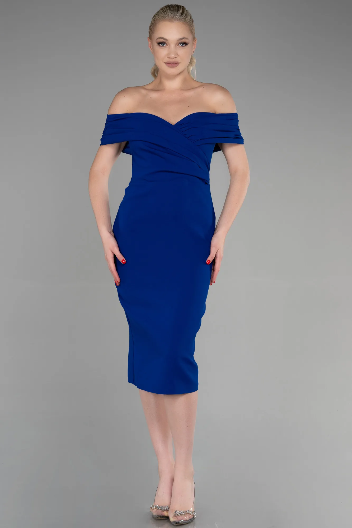 Sax Blue-Midi Invitation Dress ABK1902