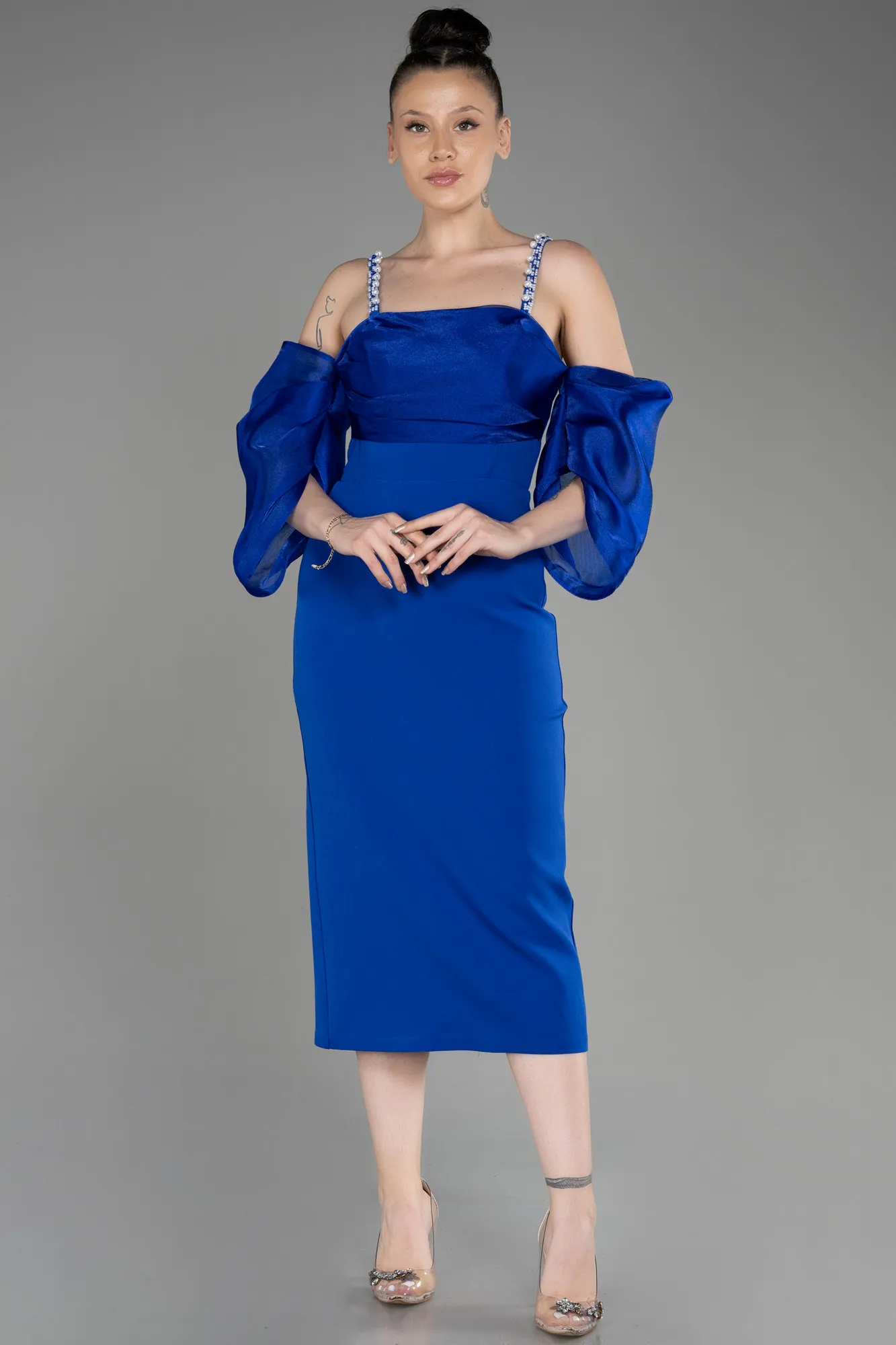 Sax Blue-Midi Invitation Dress ABK1906