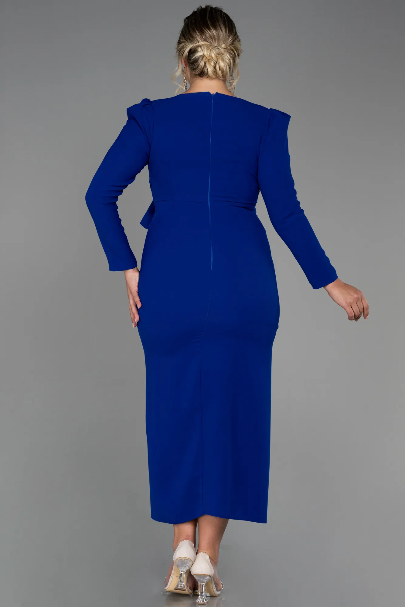 Sax Blue-Midi Plus Size Evening Dress ABK1535