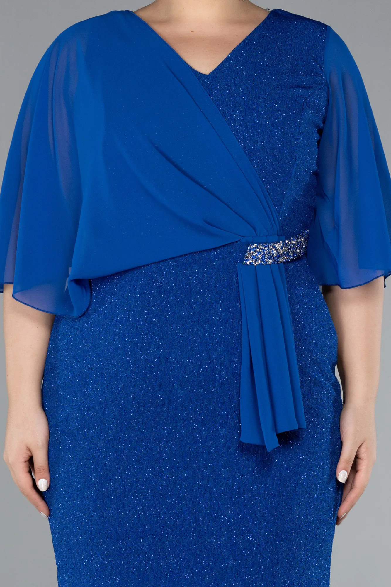 Sax Blue-Midi Plus Size Evening Dress ABK1567