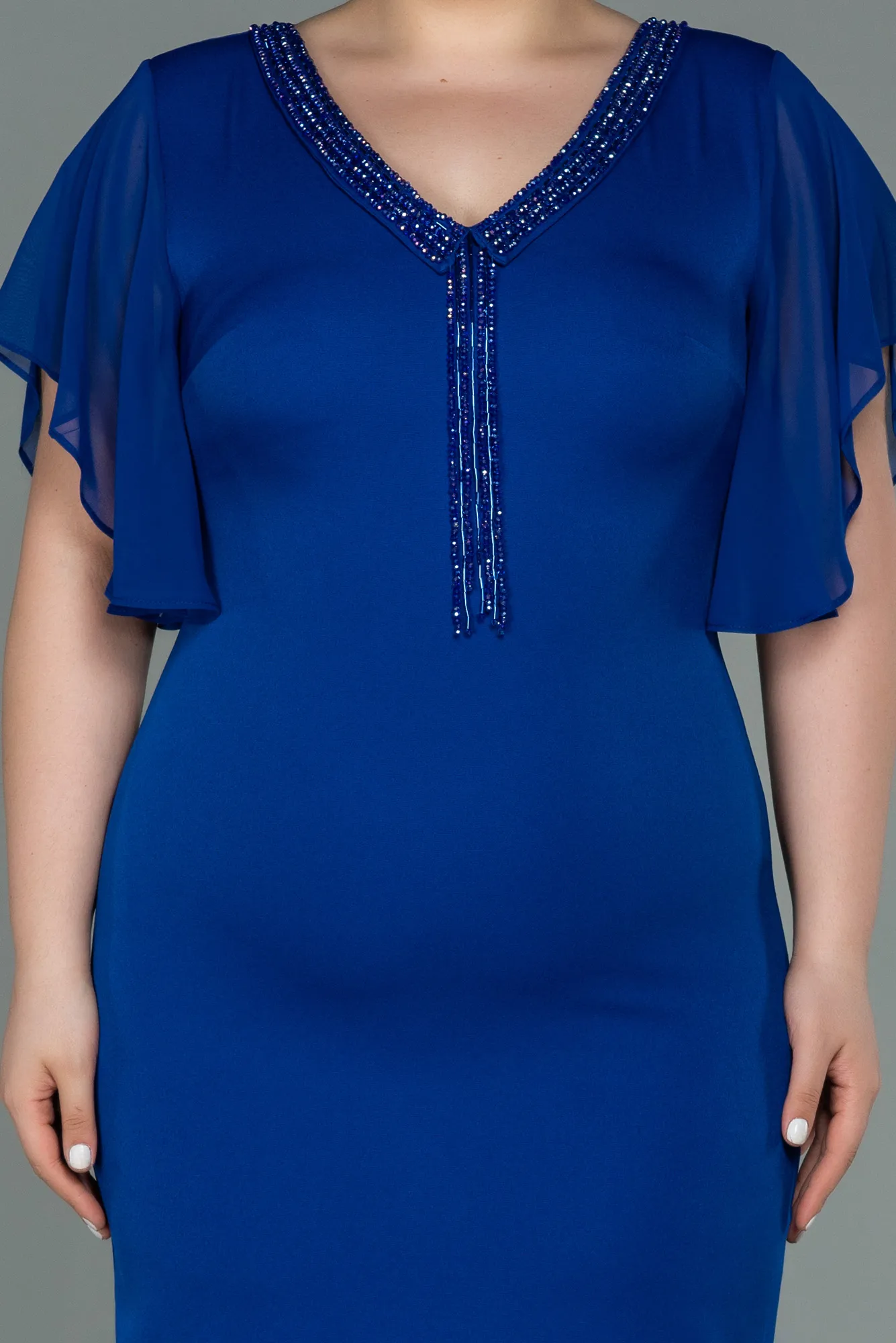 Sax Blue-Midi Plus Size Evening Dress ABK1626