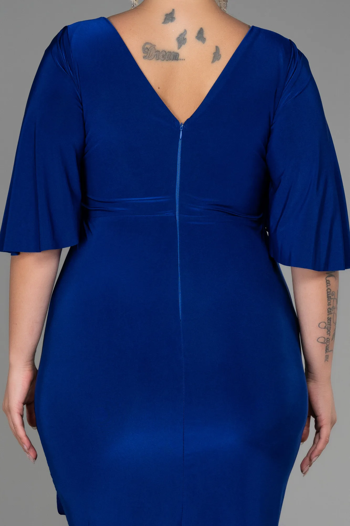 Sax Blue-Midi Plus Size Evening Dress ABK1801